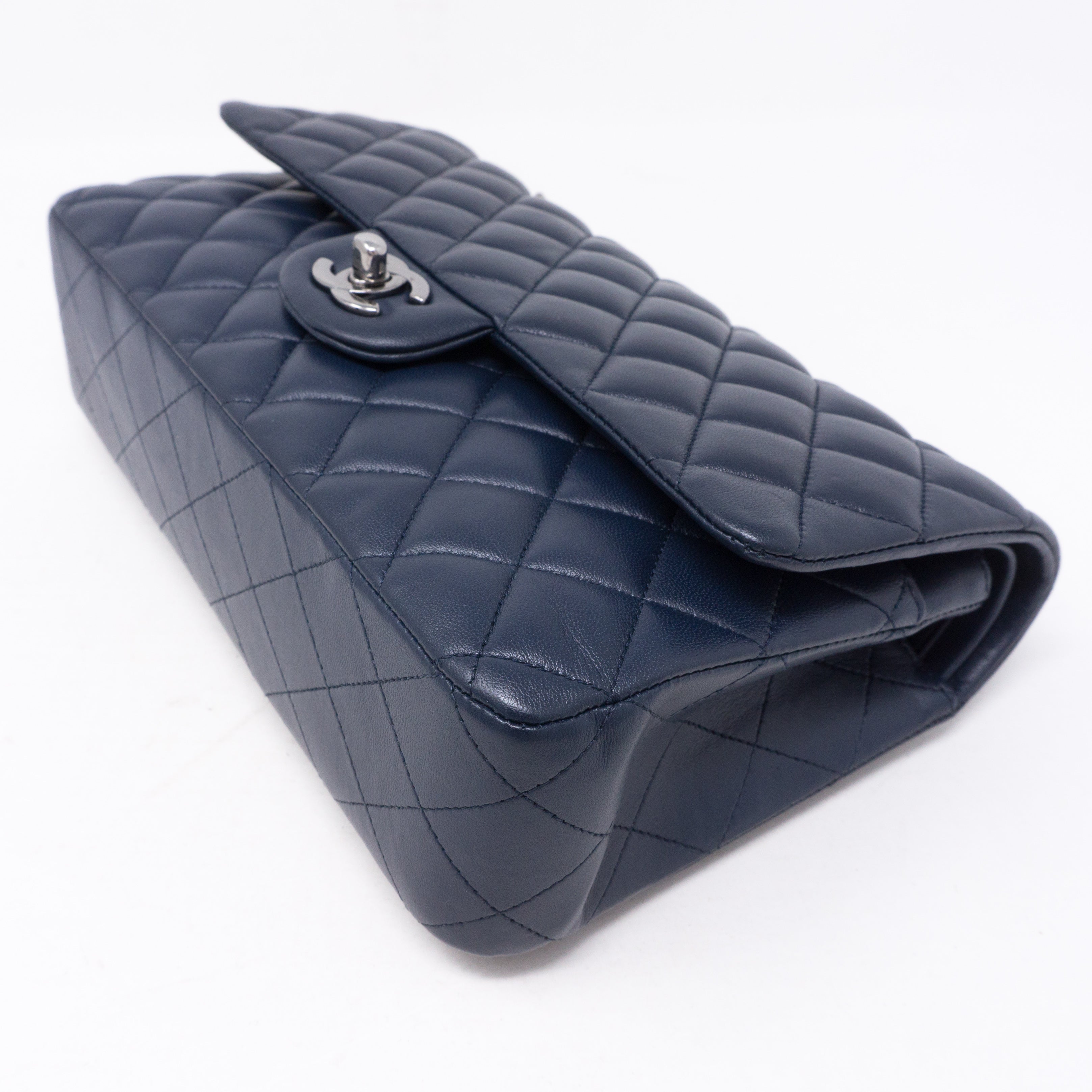Classic Double Flap Medium Navy Blue Silver