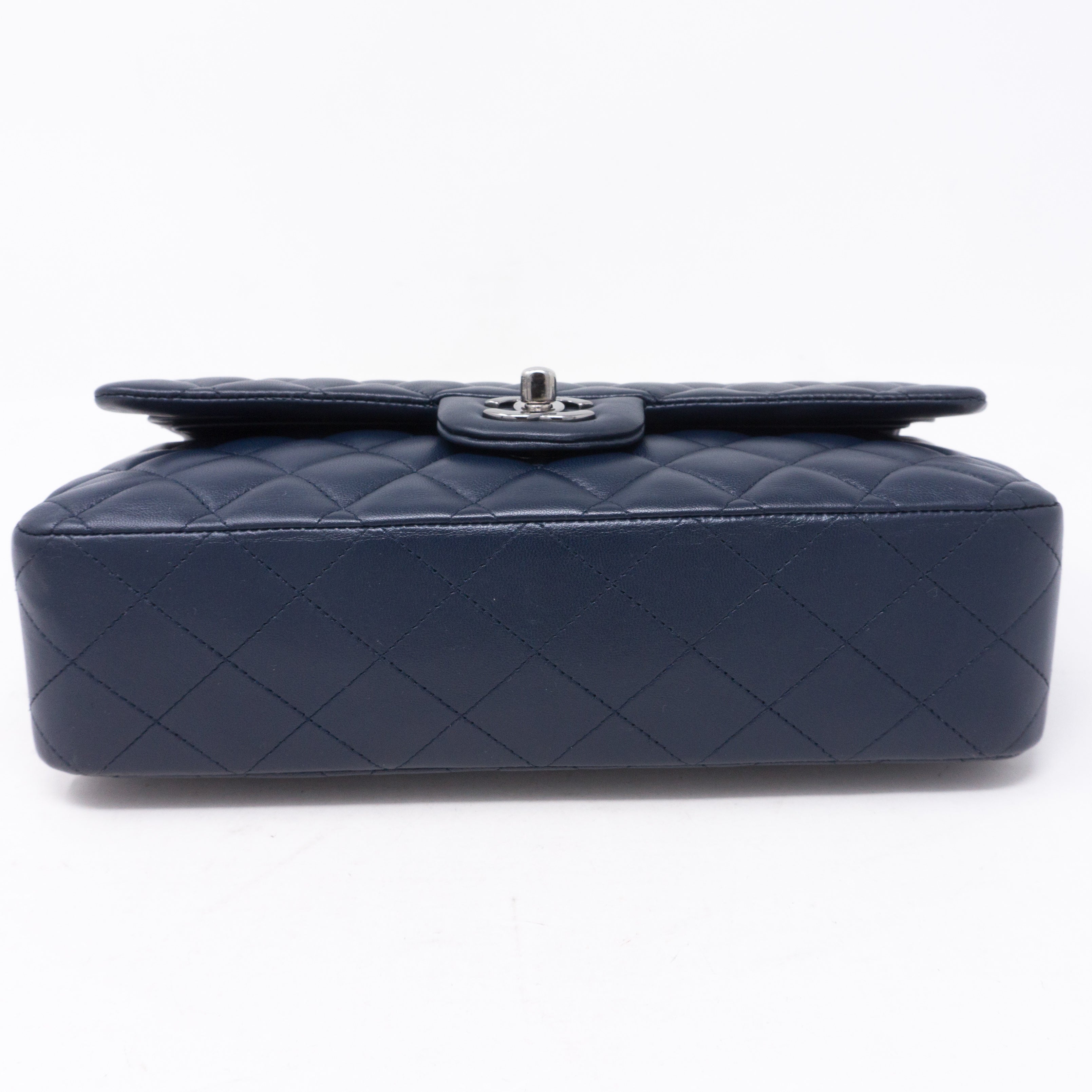 Classic Double Flap Medium Navy Blue Silver