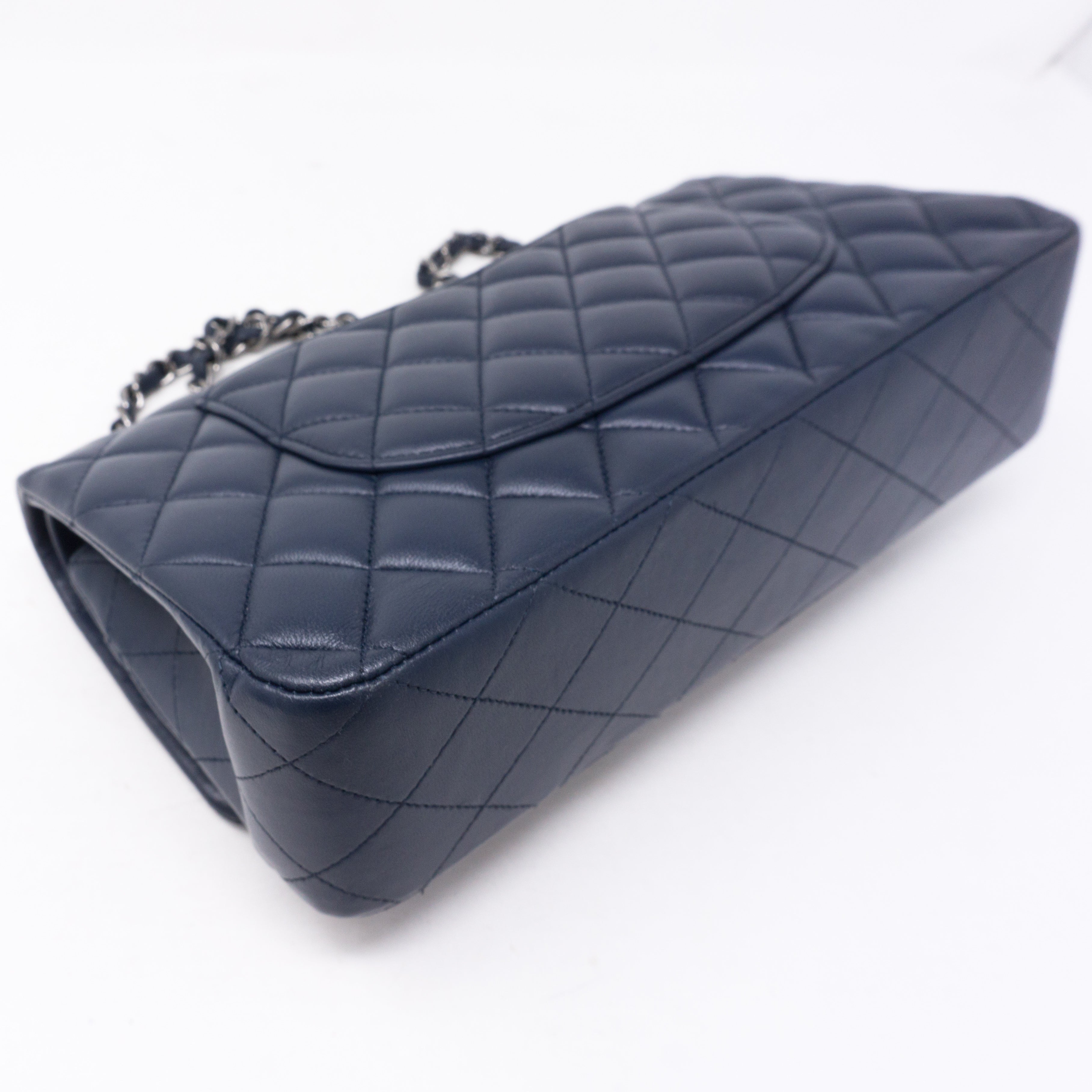 Classic Double Flap Medium Navy Blue Silver
