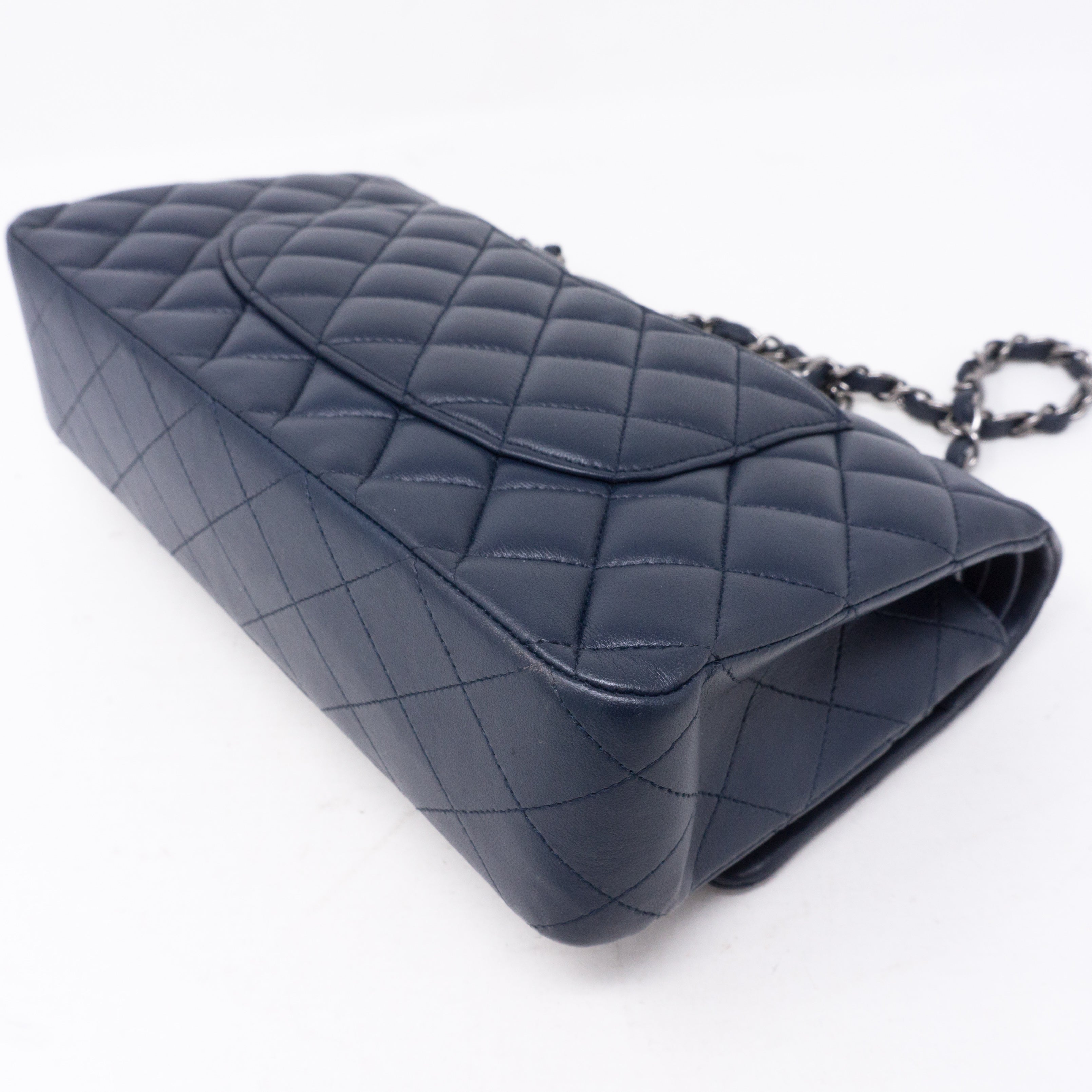 Classic Double Flap Medium Navy Blue Silver