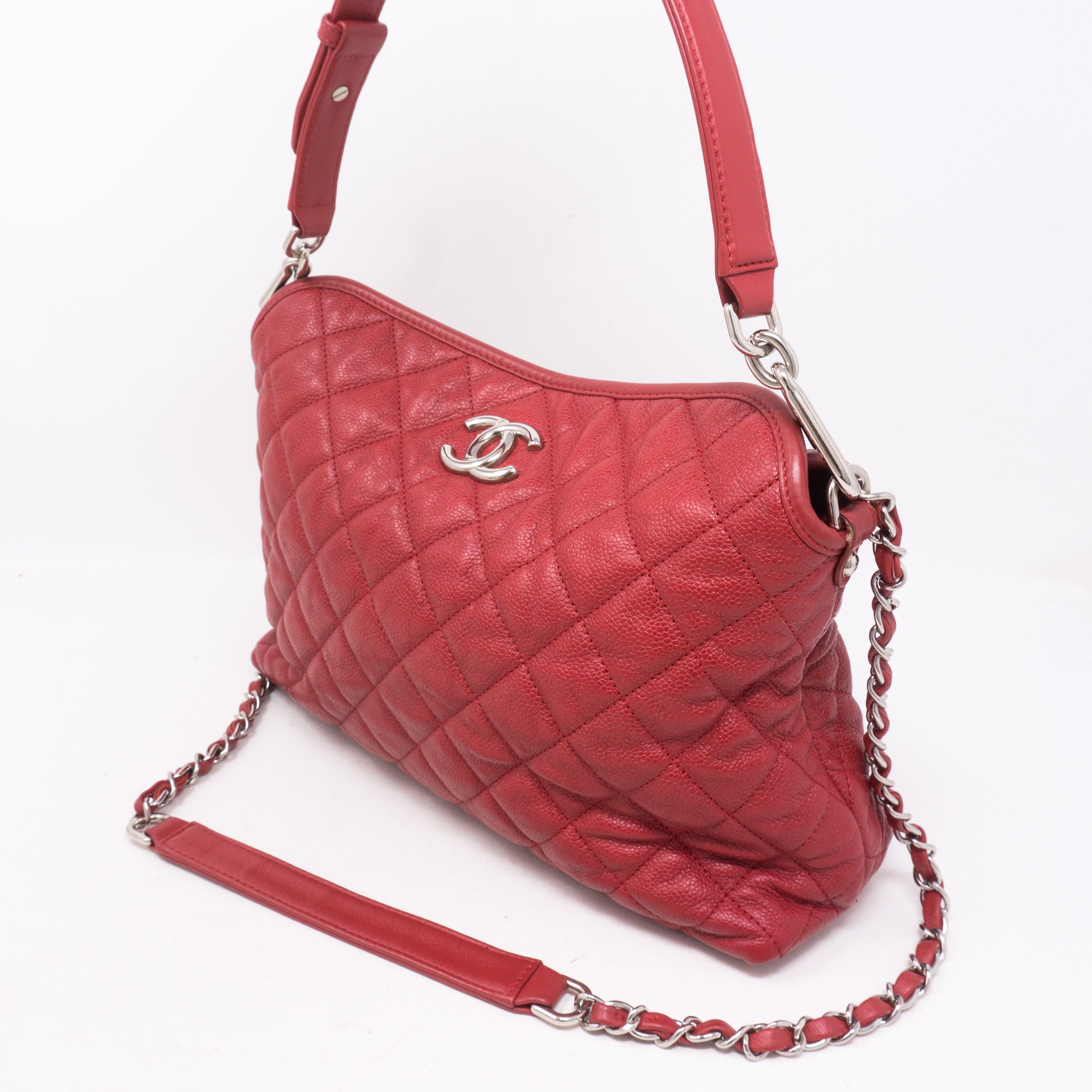 Soft Chain Tote Red Caviar Leather