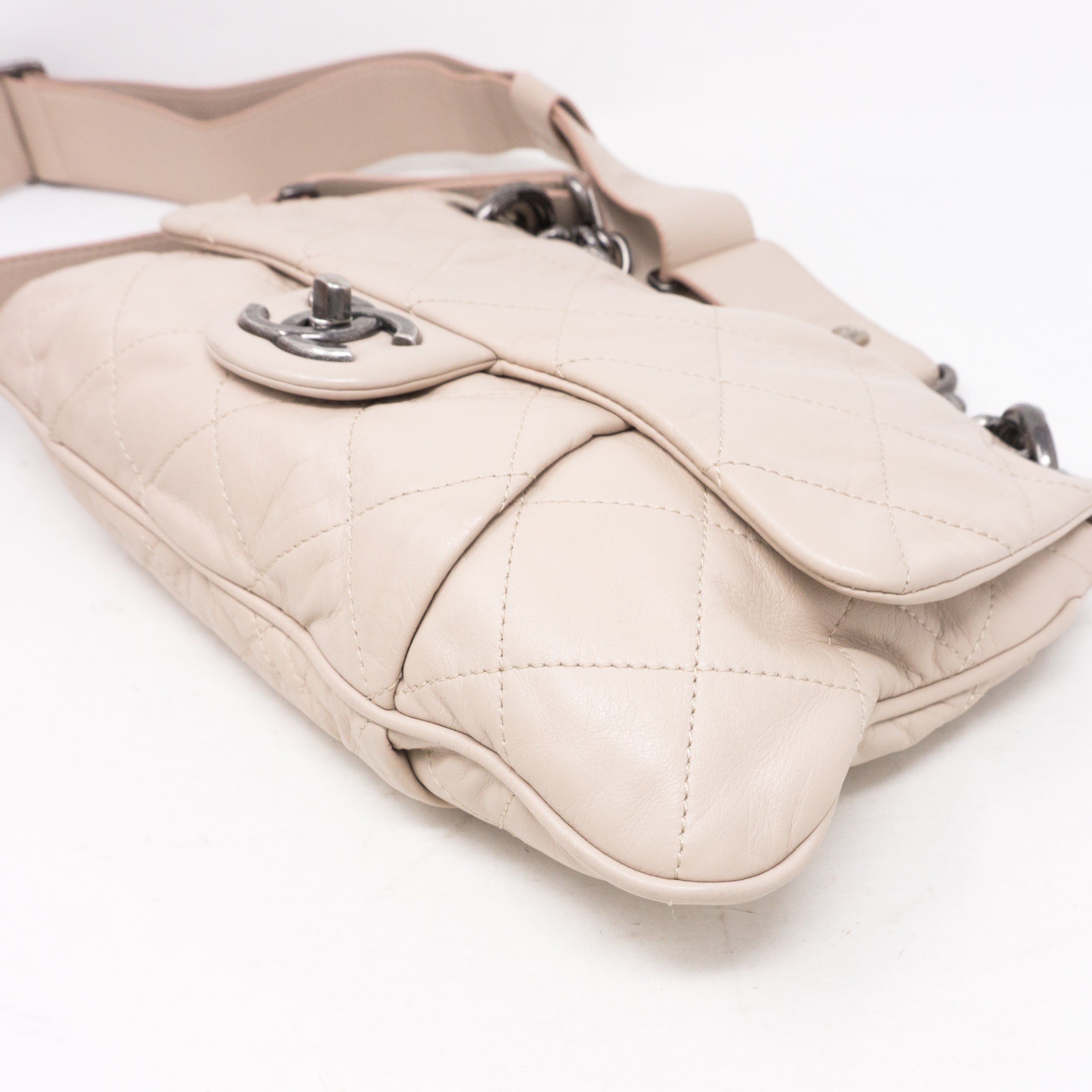 Coco Pleats Small Beige Crossbody Bag