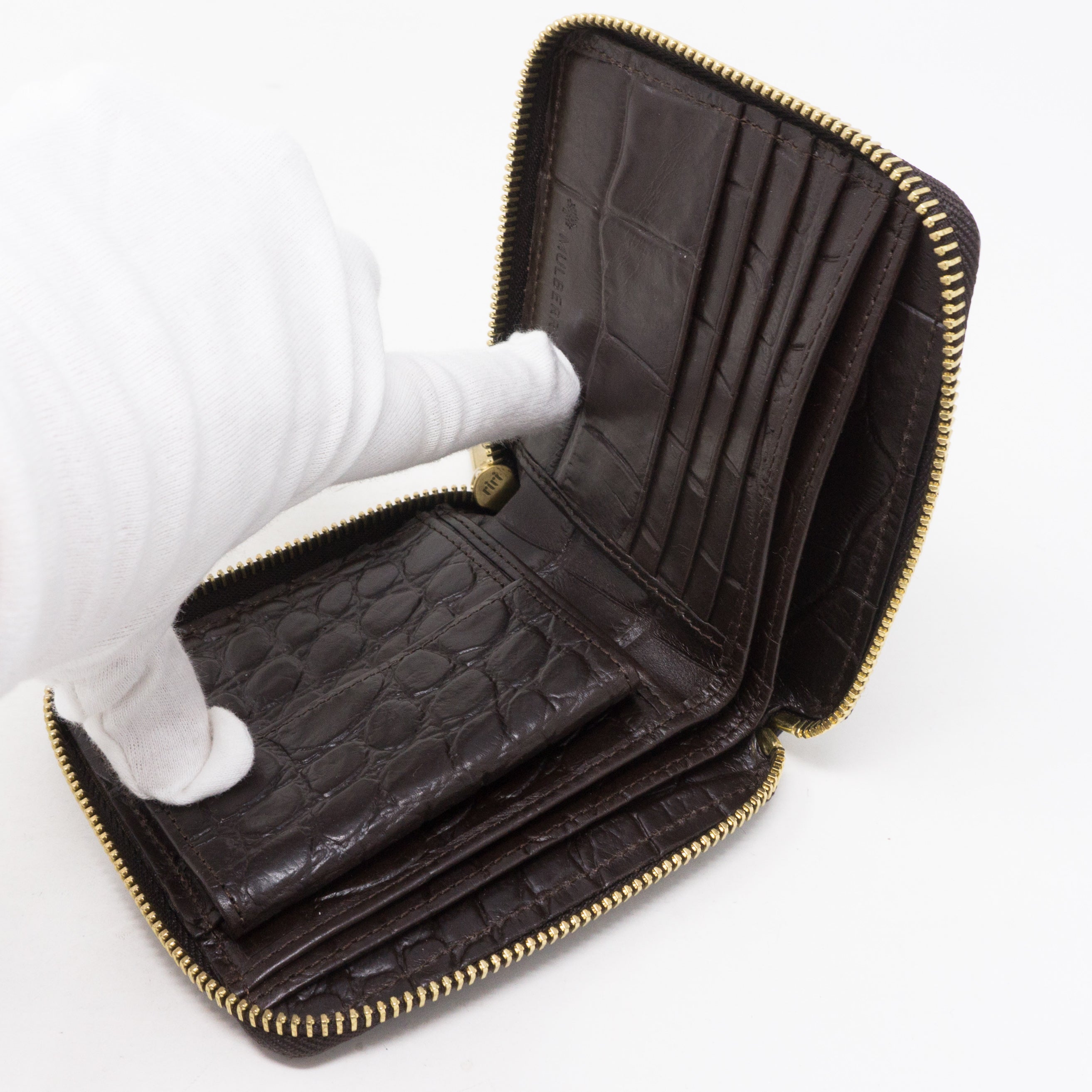 Medium Zip Around Wallet Croc Embossed Leather