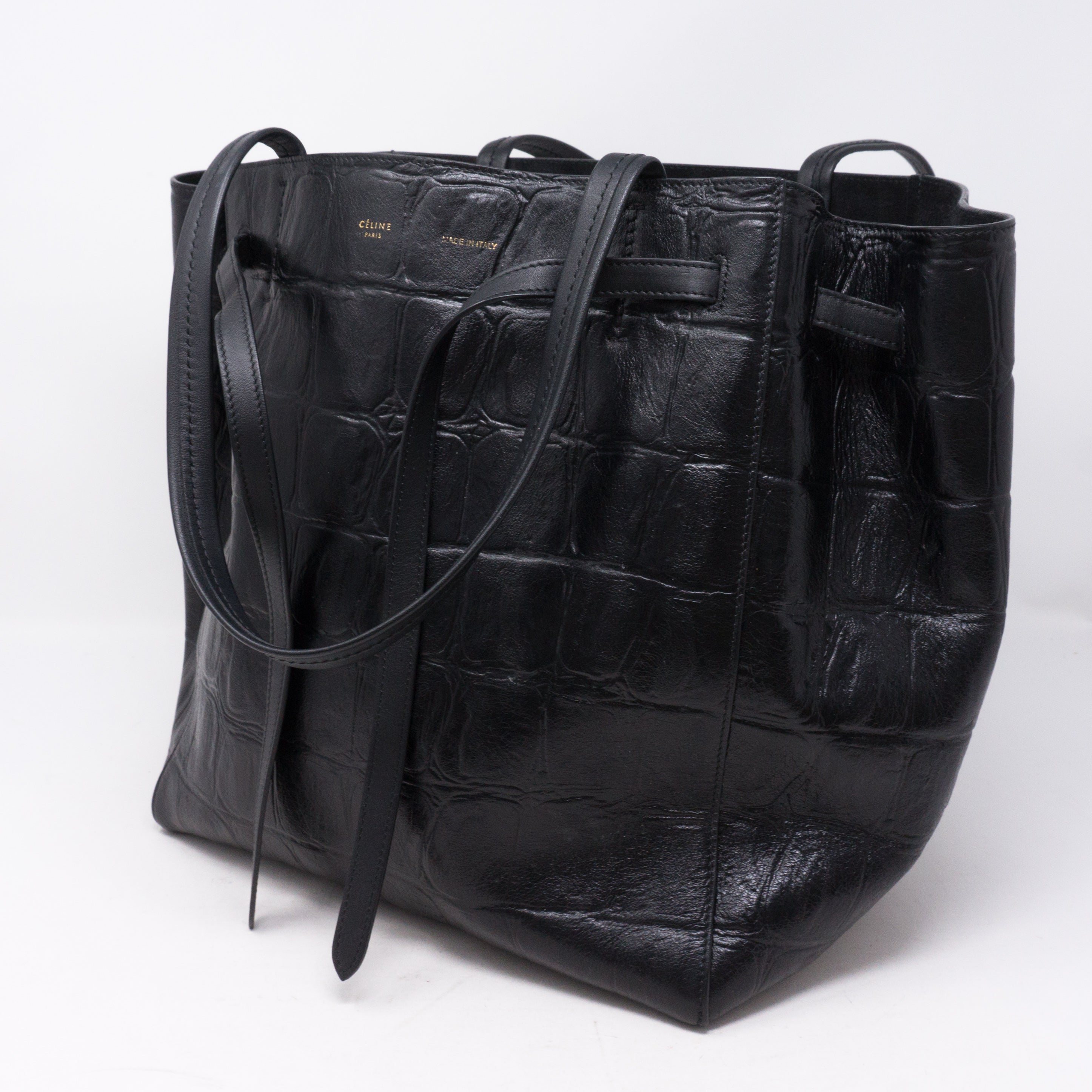Cabas Phantom Tote Black Croc Embossed Leather