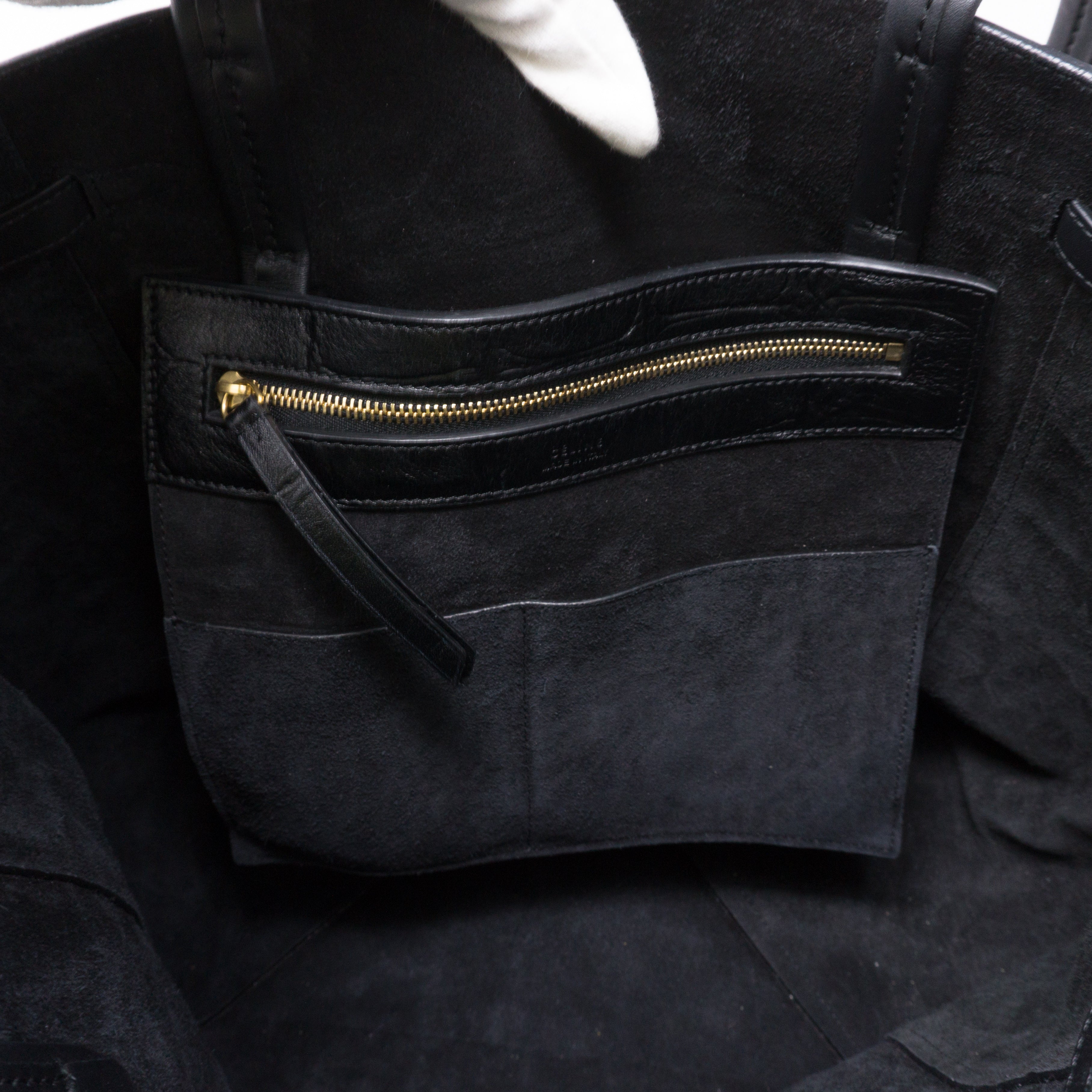 Cabas Phantom Tote Black Croc Embossed Leather