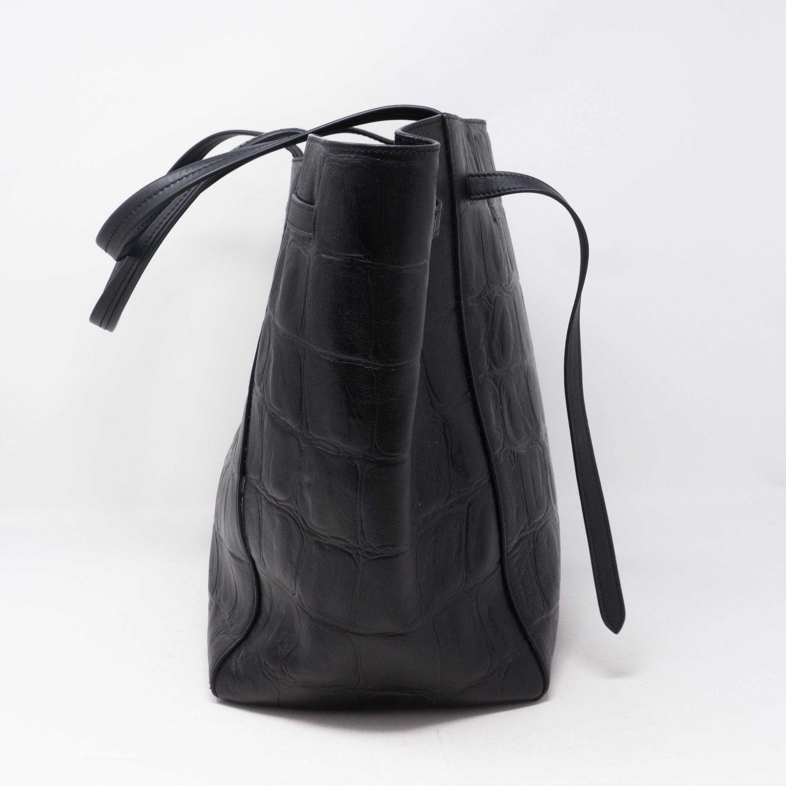 Cabas Phantom Tote Black Croc Embossed Leather