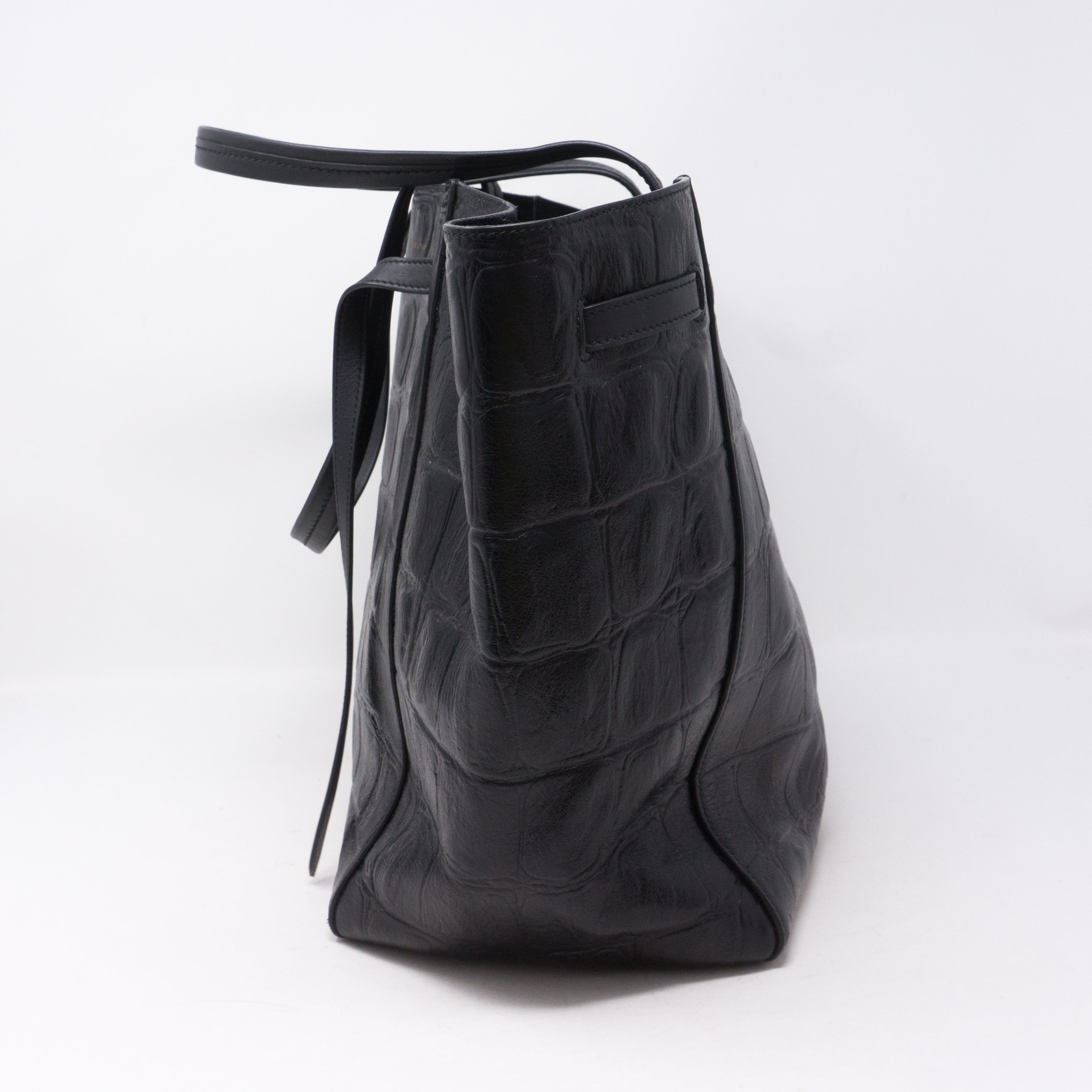 Cabas Phantom Tote Black Croc Embossed Leather