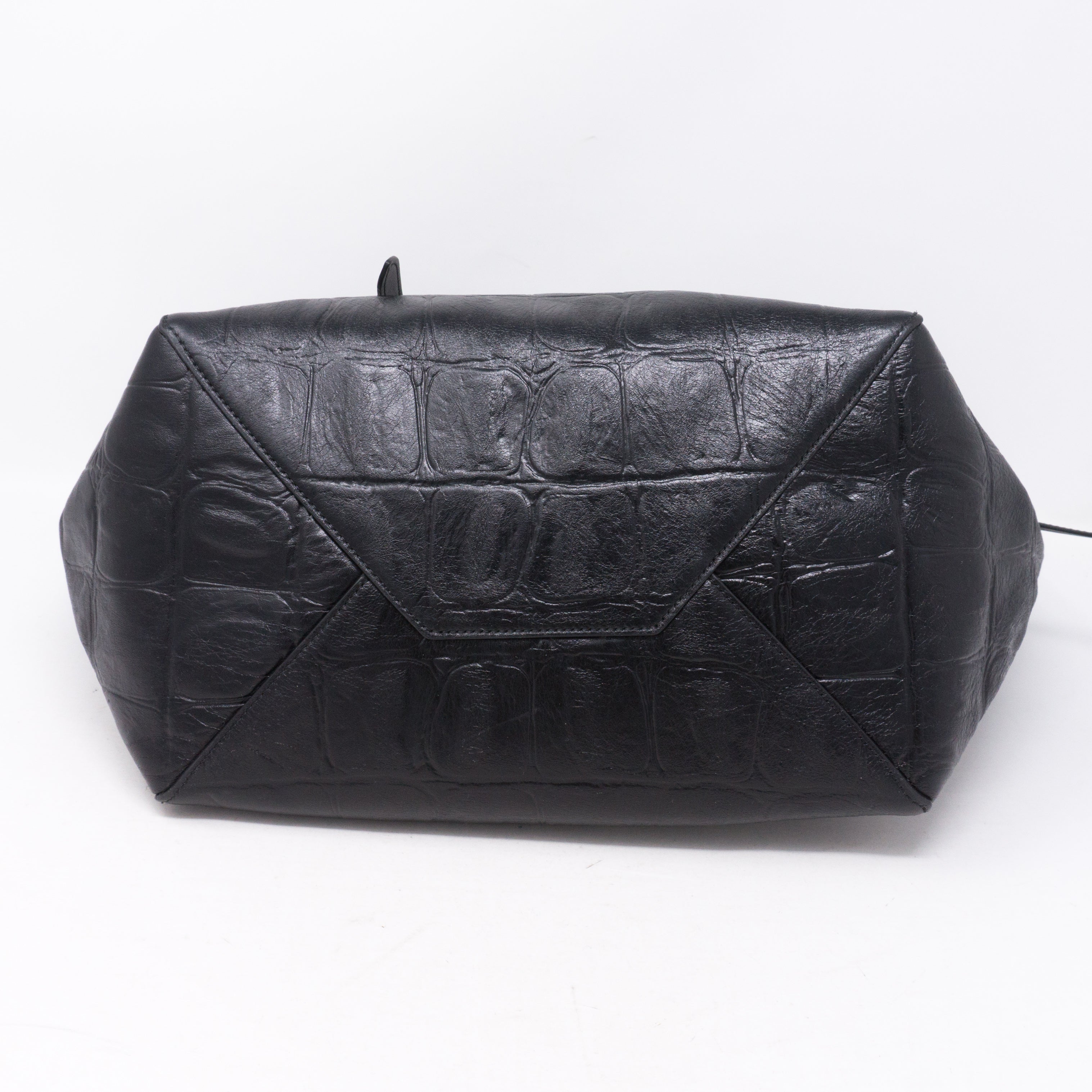 Cabas Phantom Tote Black Croc Embossed Leather