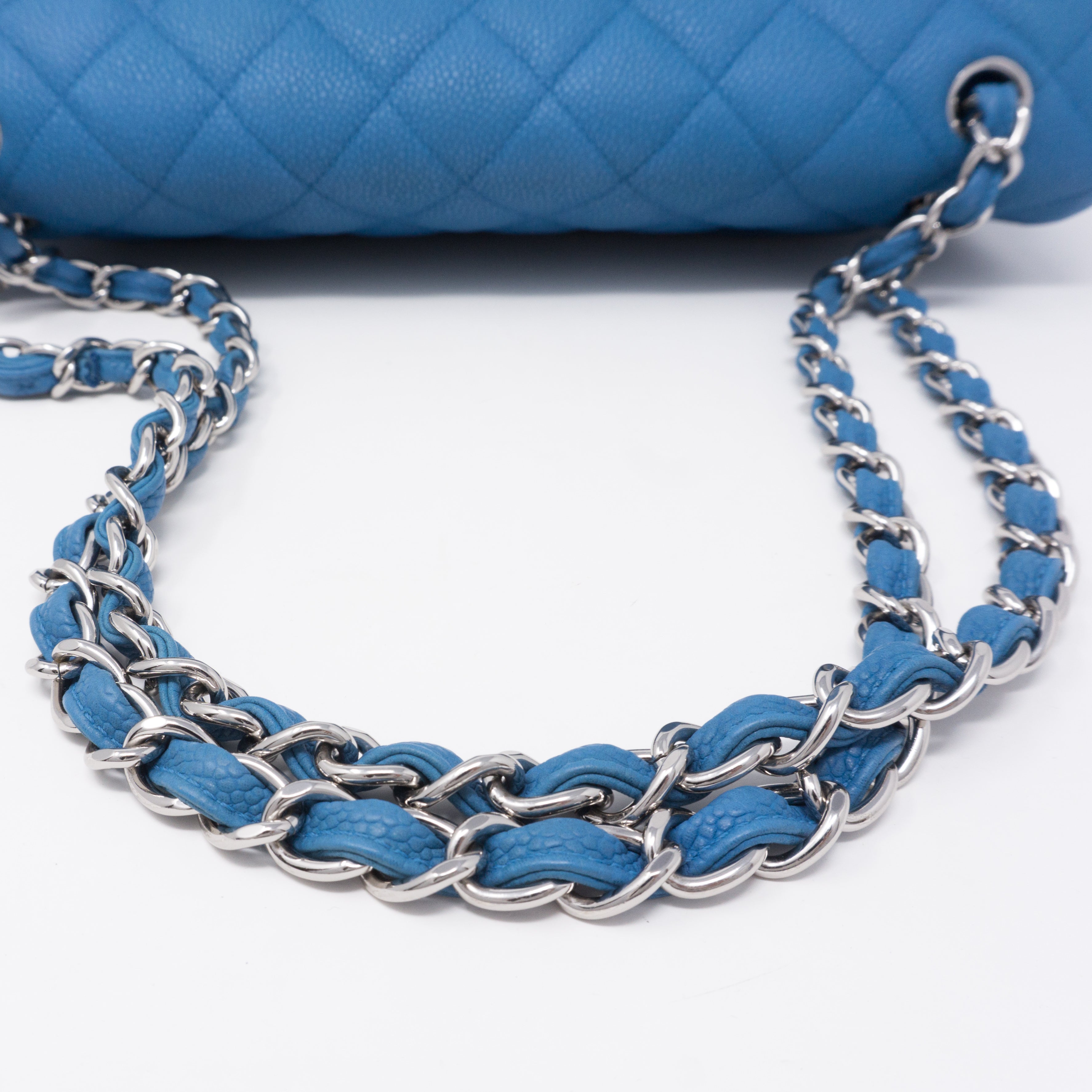 Classic Double Flap Maxi Blue Matte Caviar Leather