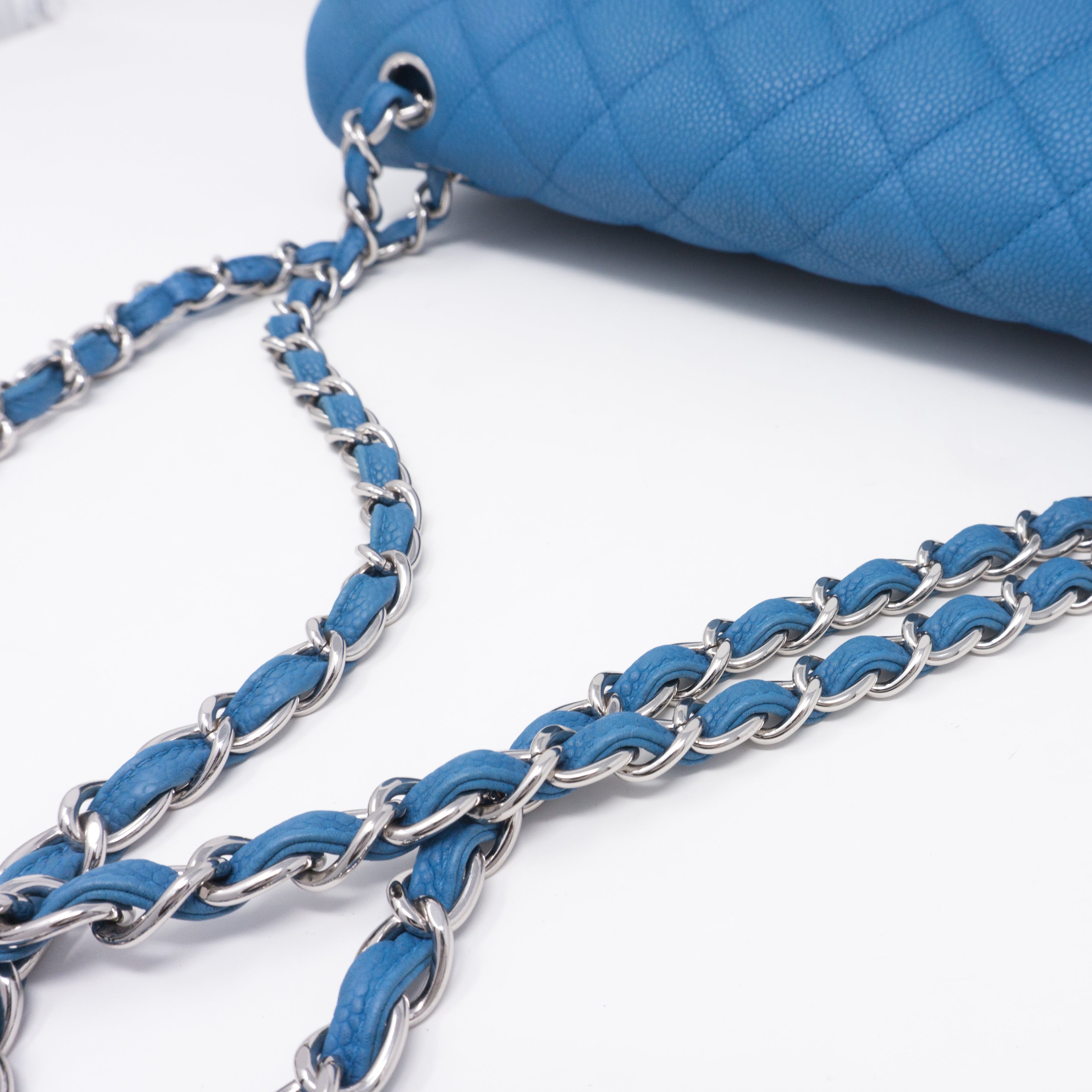 Classic Double Flap Maxi Blue Matte Caviar Leather