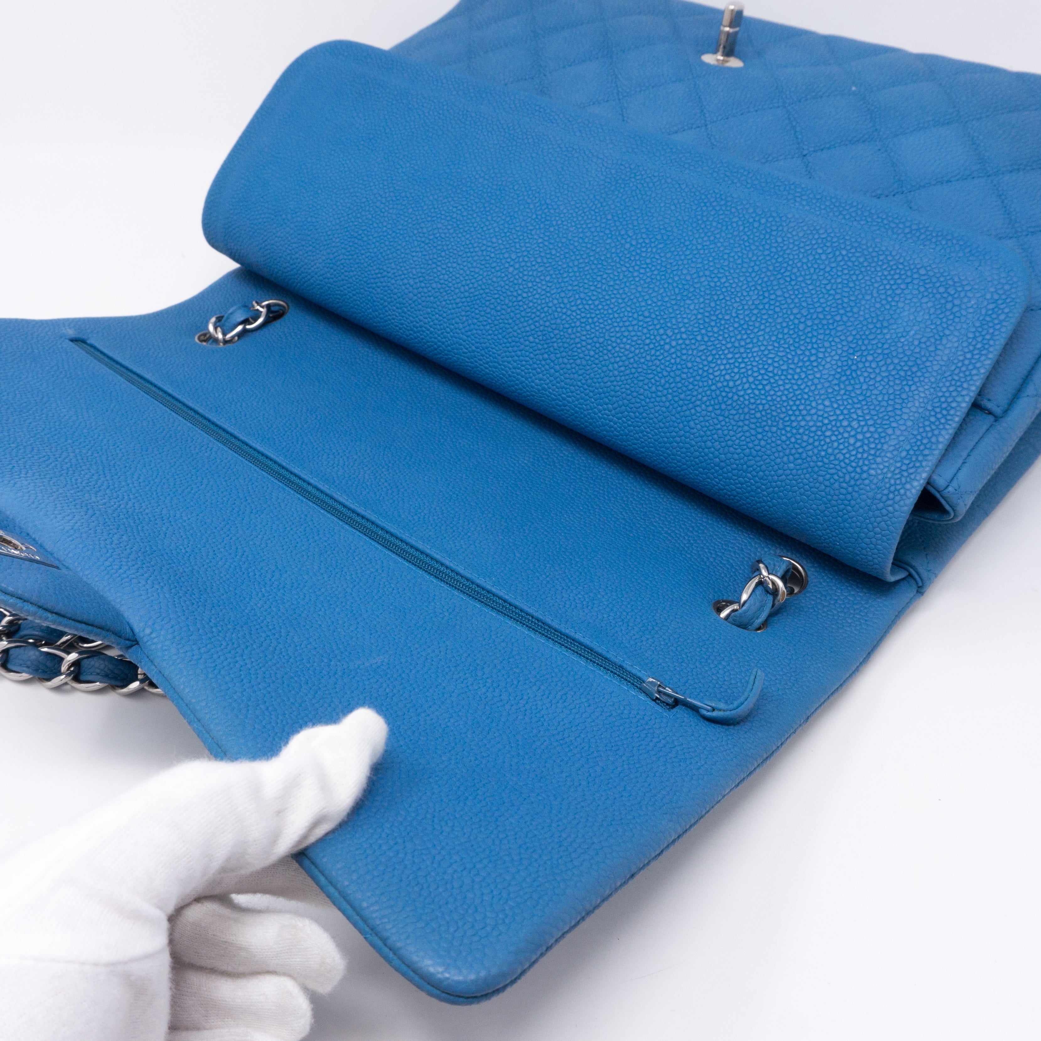 Classic Double Flap Maxi Blue Matte Caviar Leather