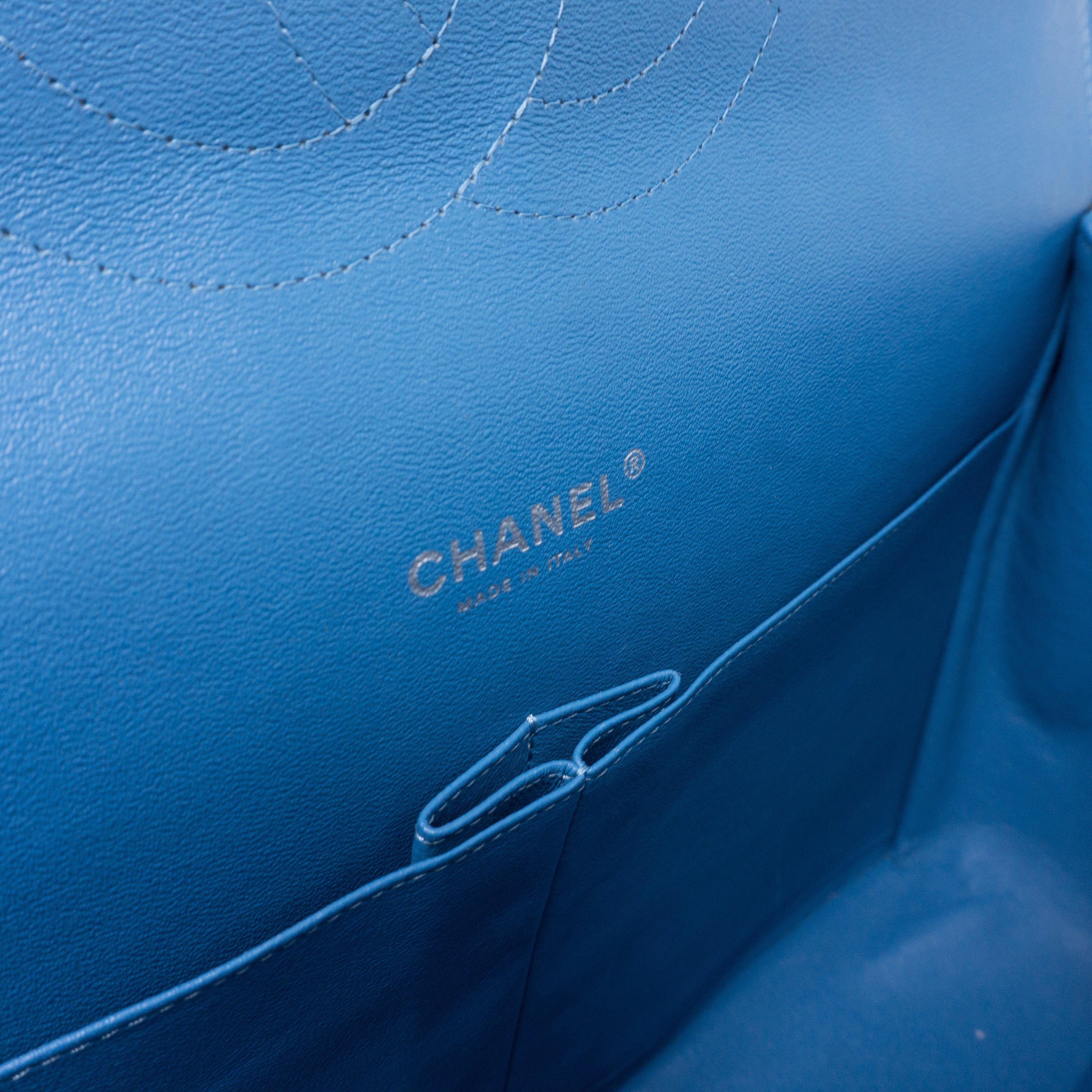 Classic Double Flap Maxi Blue Matte Caviar Leather