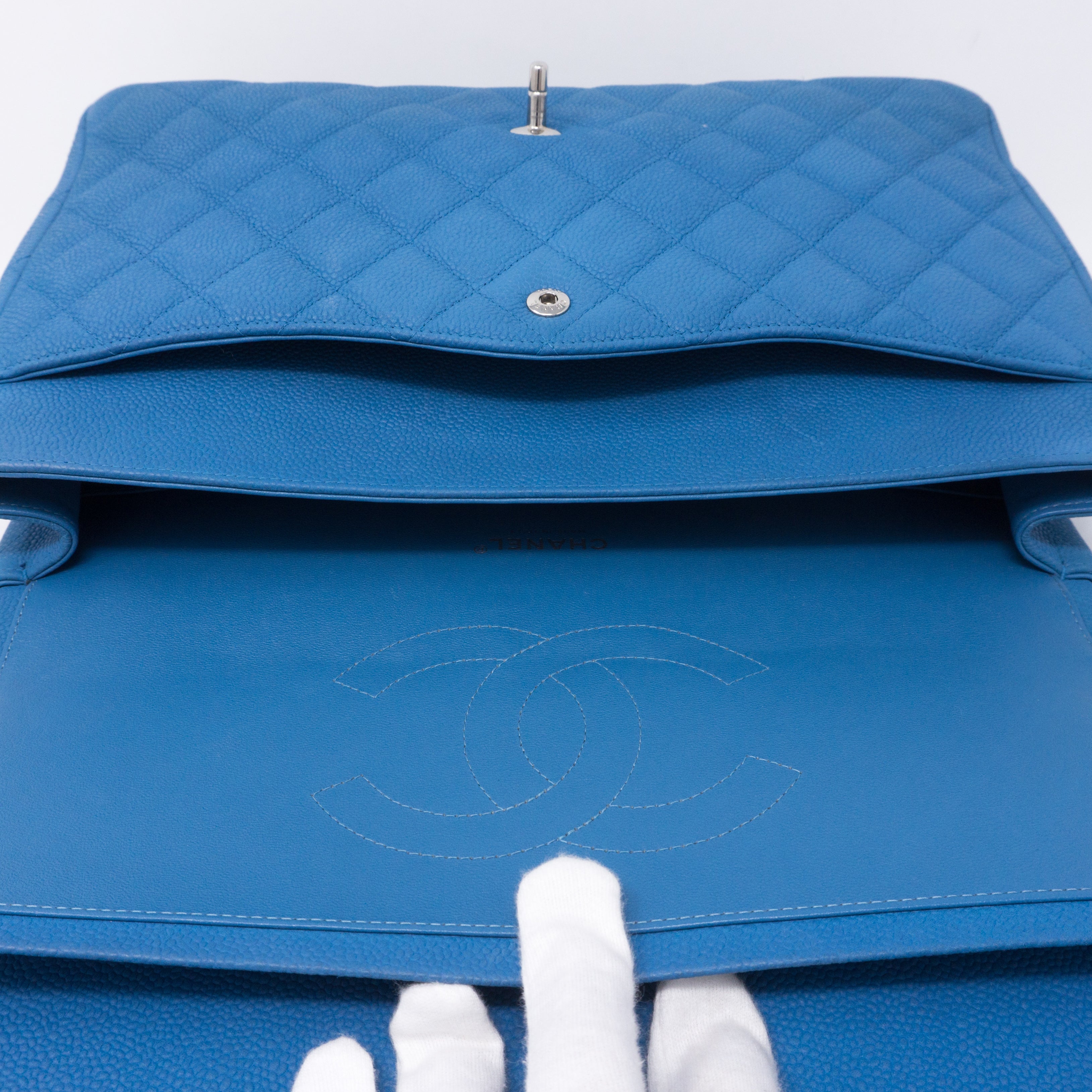 Classic Double Flap Maxi Blue Matte Caviar Leather