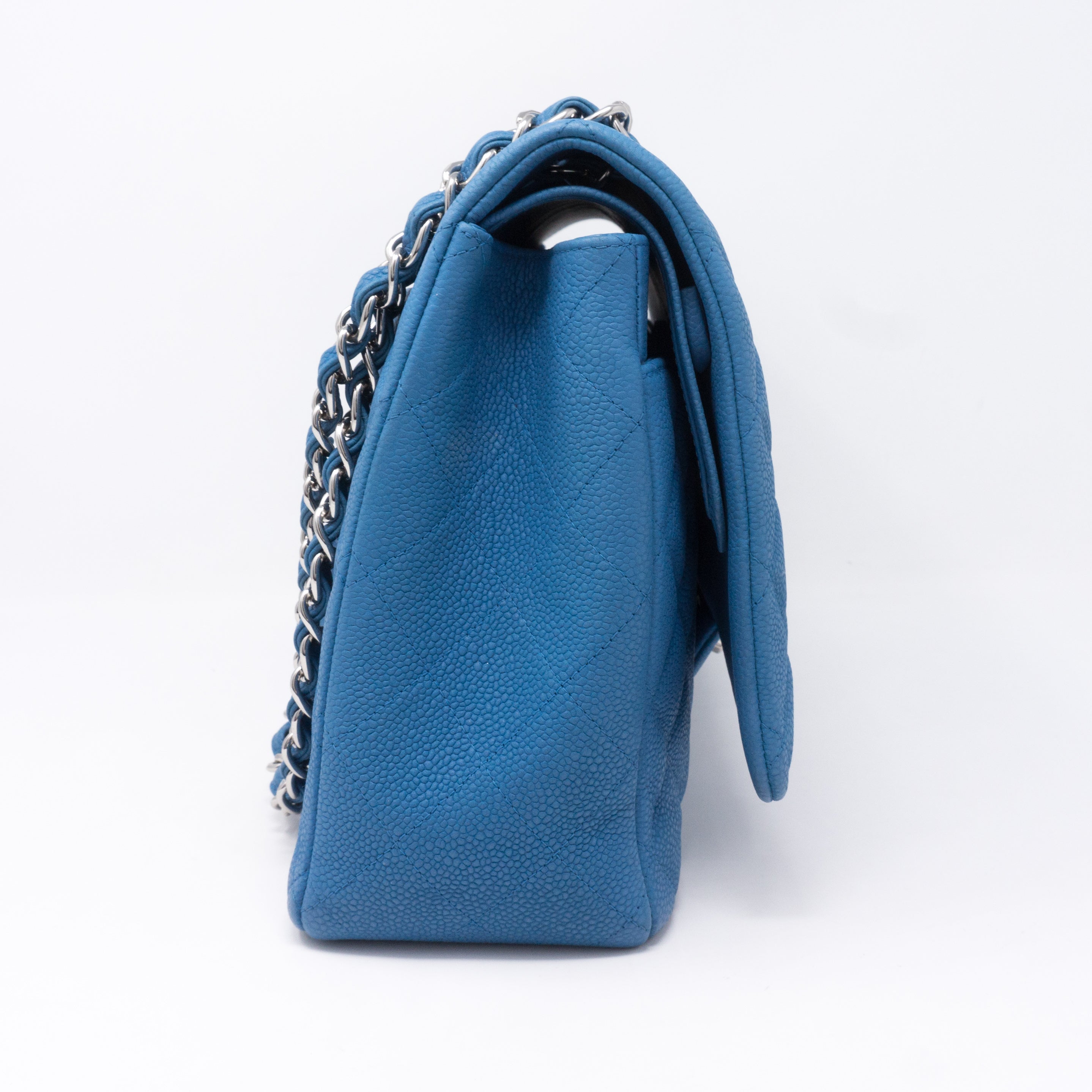 Classic Double Flap Maxi Blue Matte Caviar Leather