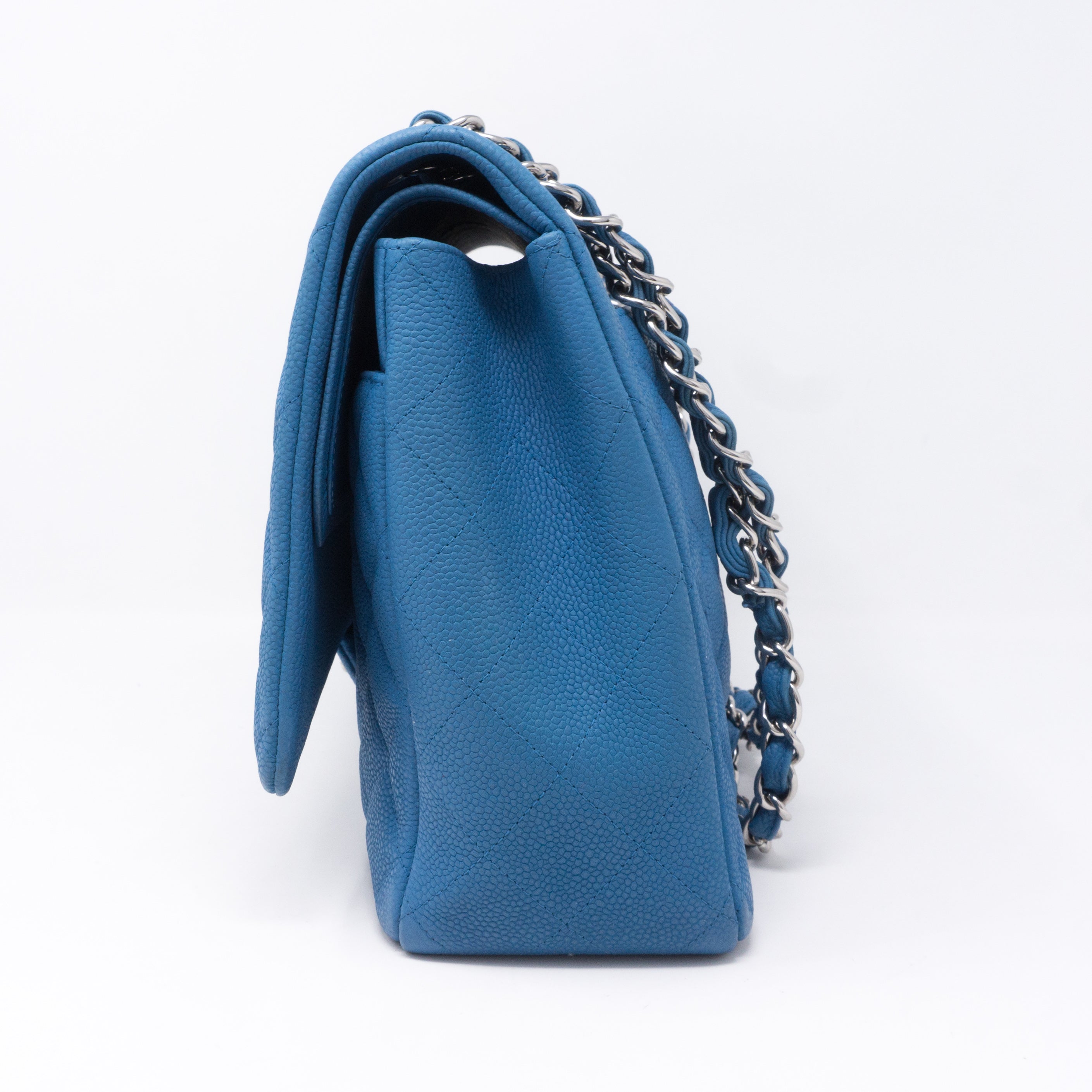 Classic Double Flap Maxi Blue Matte Caviar Leather