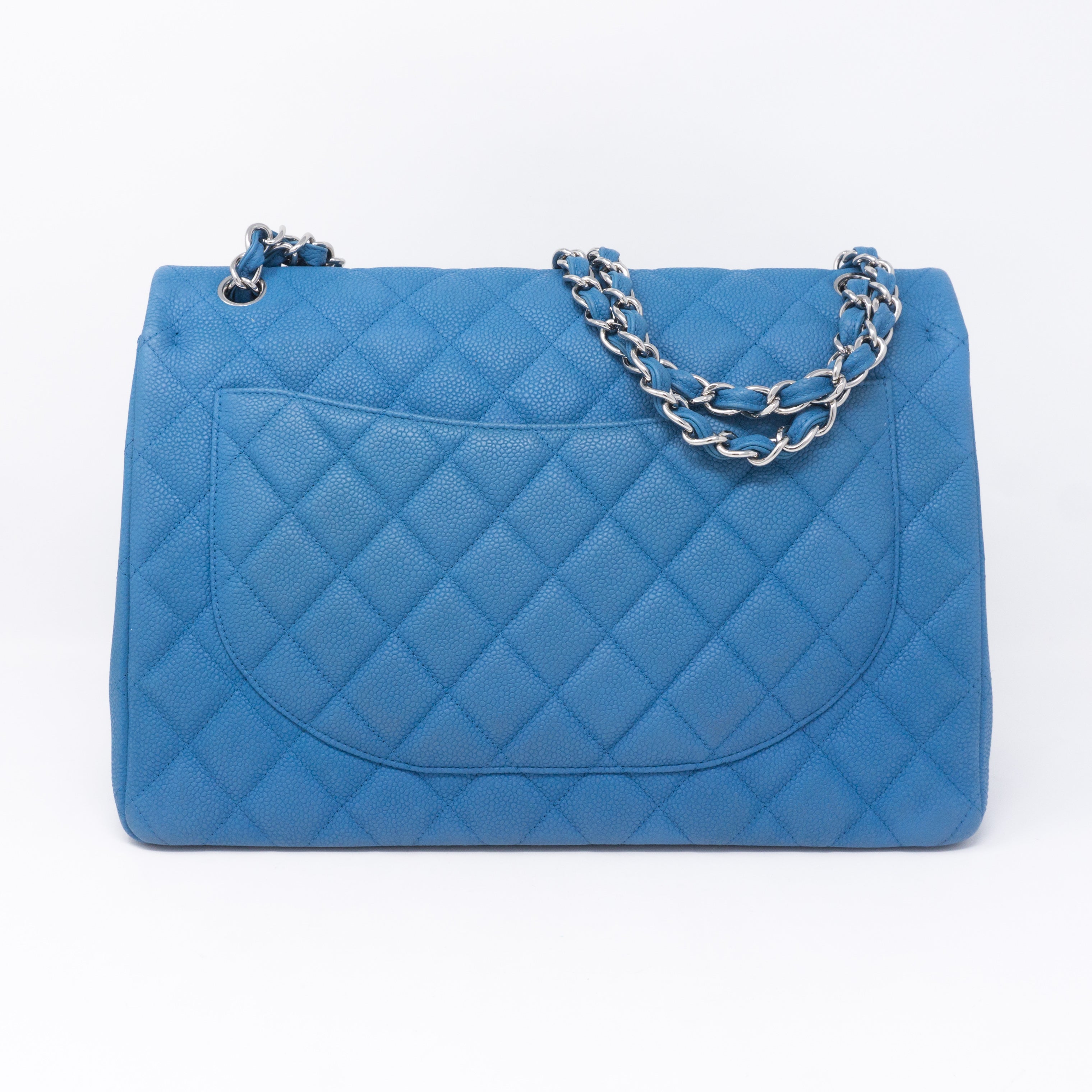 Classic Double Flap Maxi Blue Matte Caviar Leather