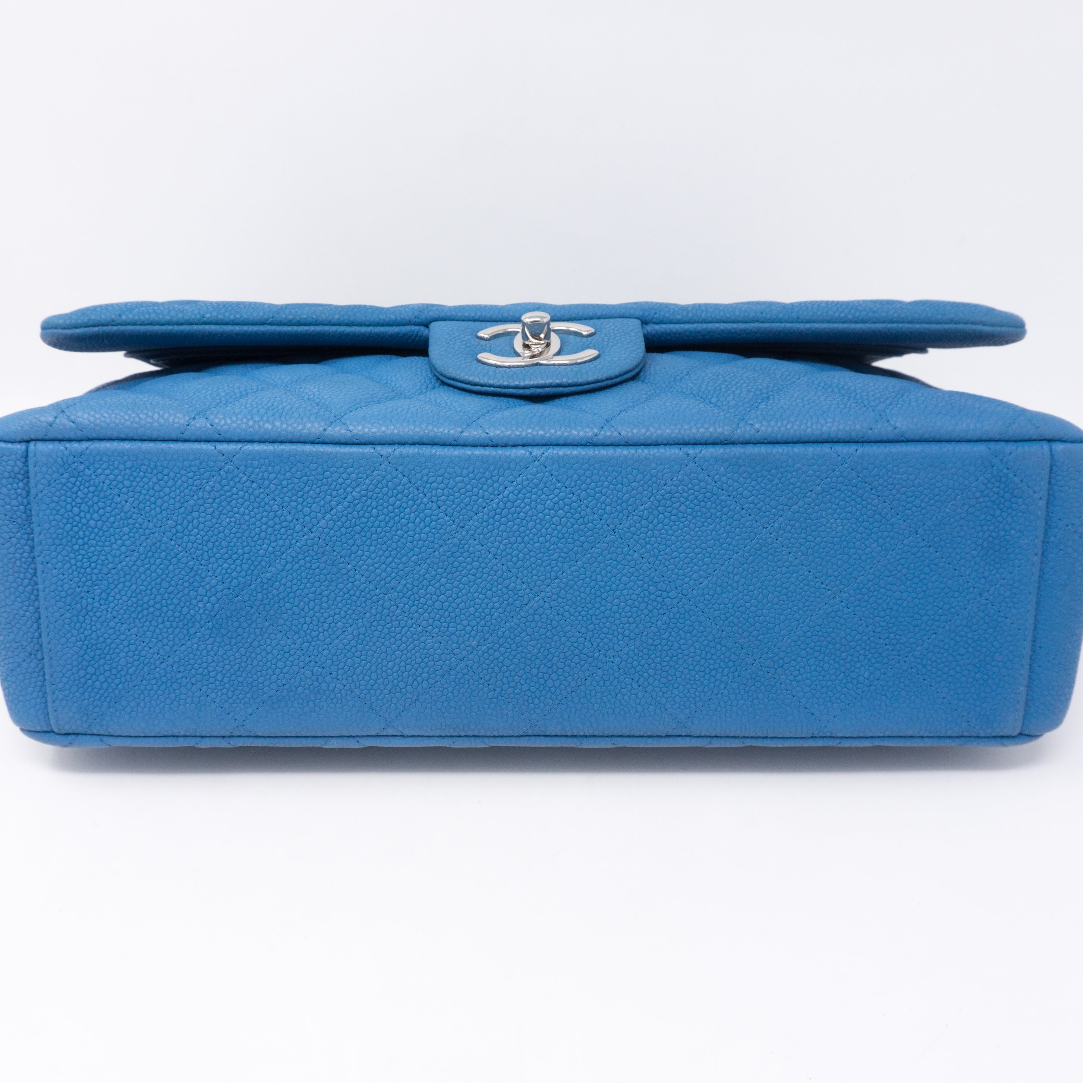 Classic Double Flap Maxi Blue Matte Caviar Leather