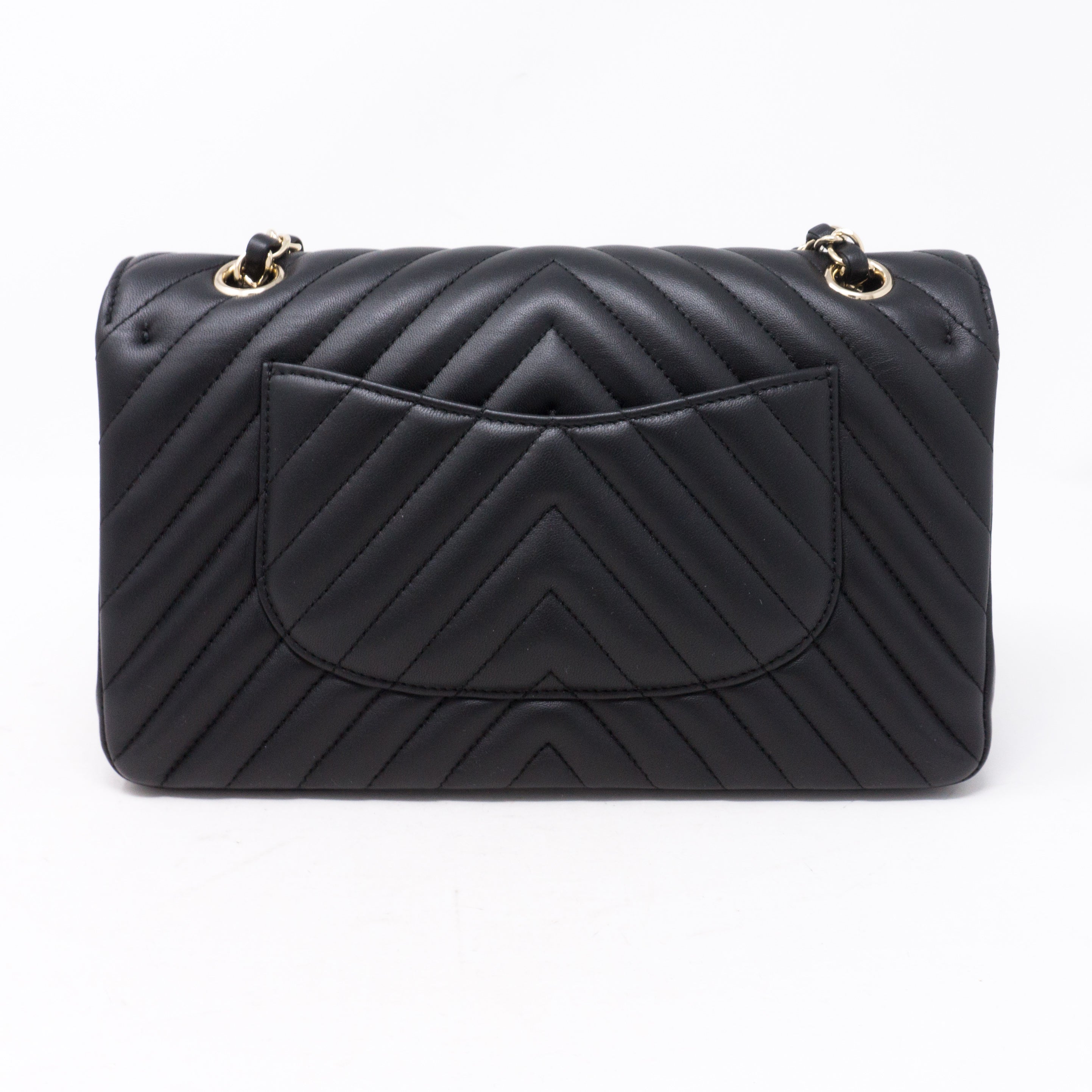 Classic Double Flap Medium Chevron Black Gold
