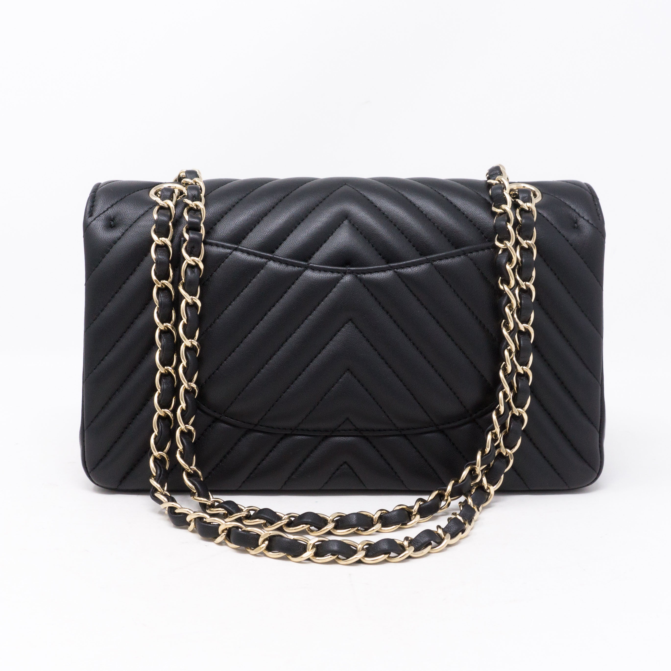 Classic Double Flap Medium Chevron Black Gold