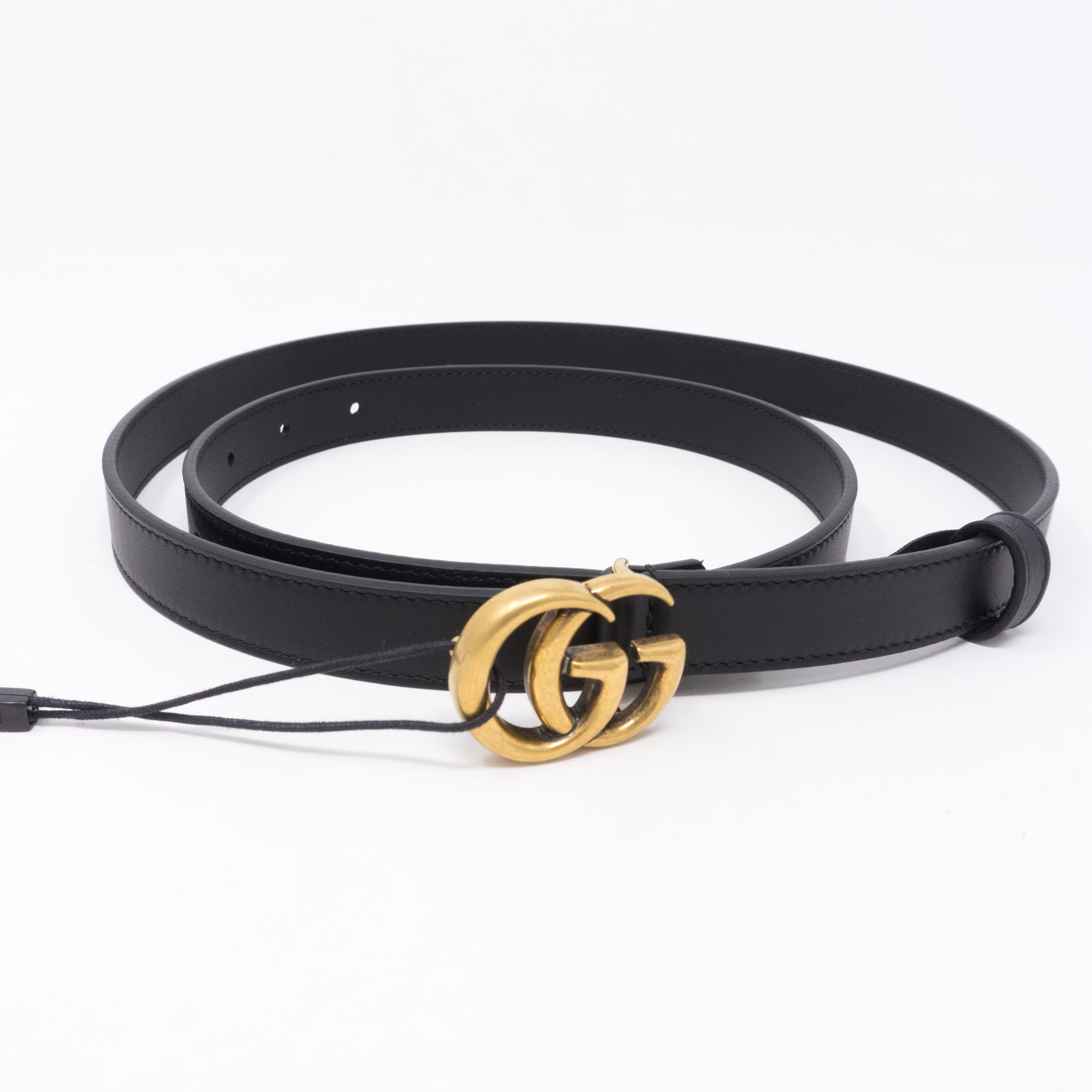 Double G Buckle Black Leather Slim Belt 100 cm