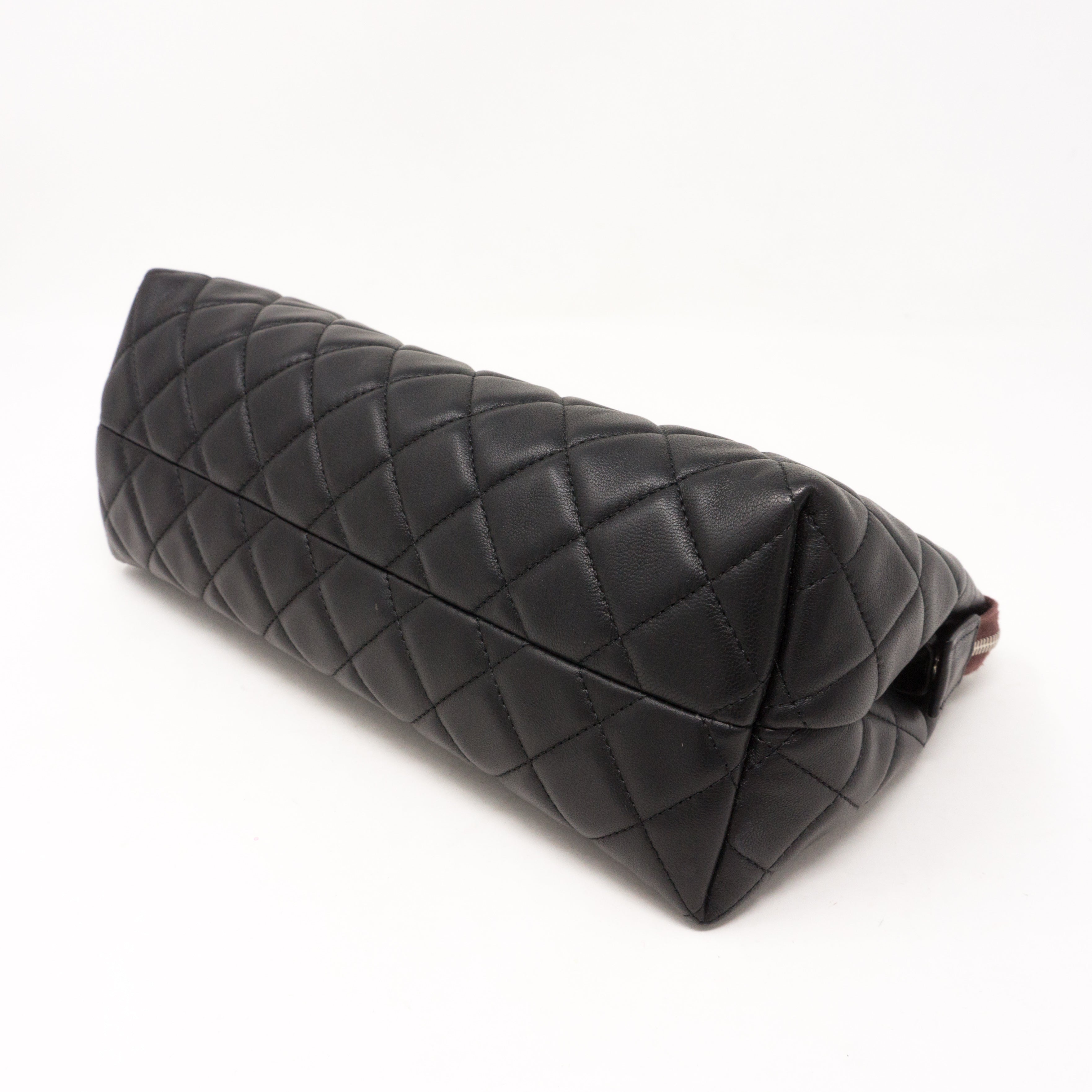 Quilted Toiletry Pouch Black Leather