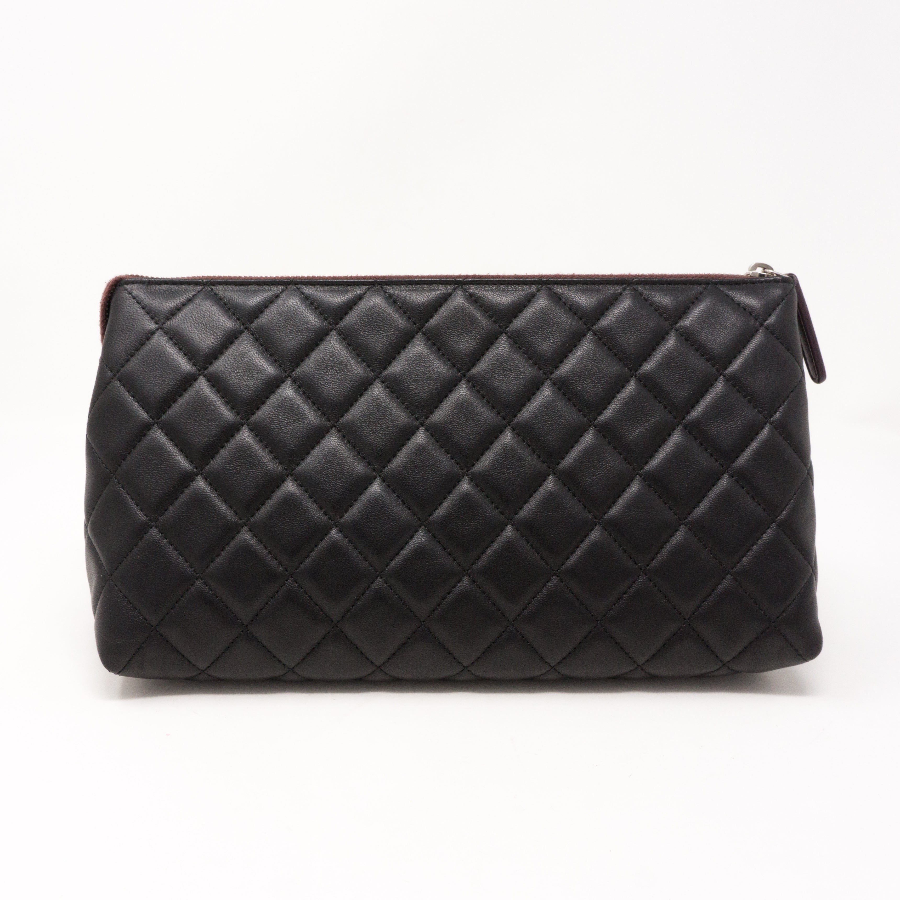 Quilted Toiletry Pouch Black Leather