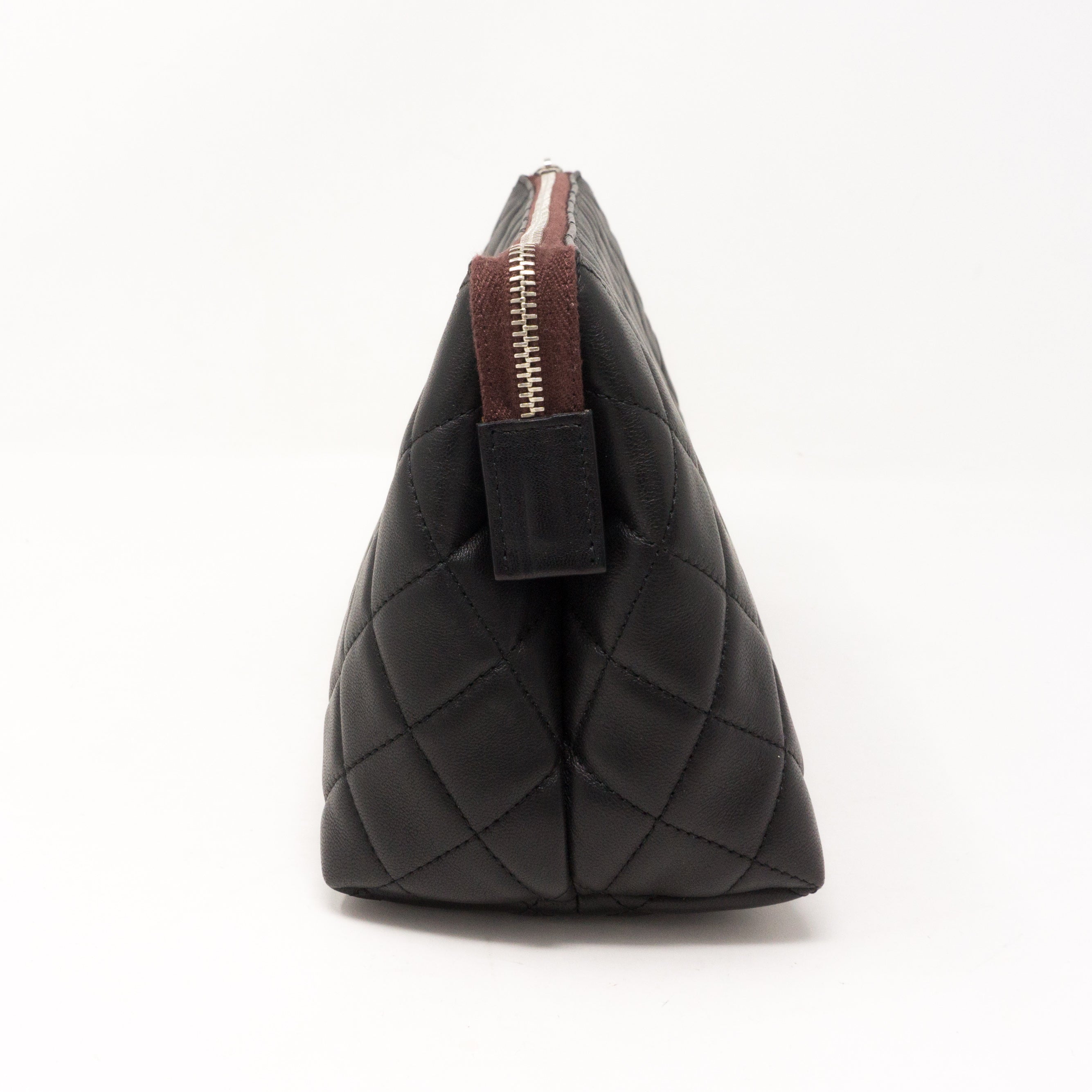 Quilted Toiletry Pouch Black Leather
