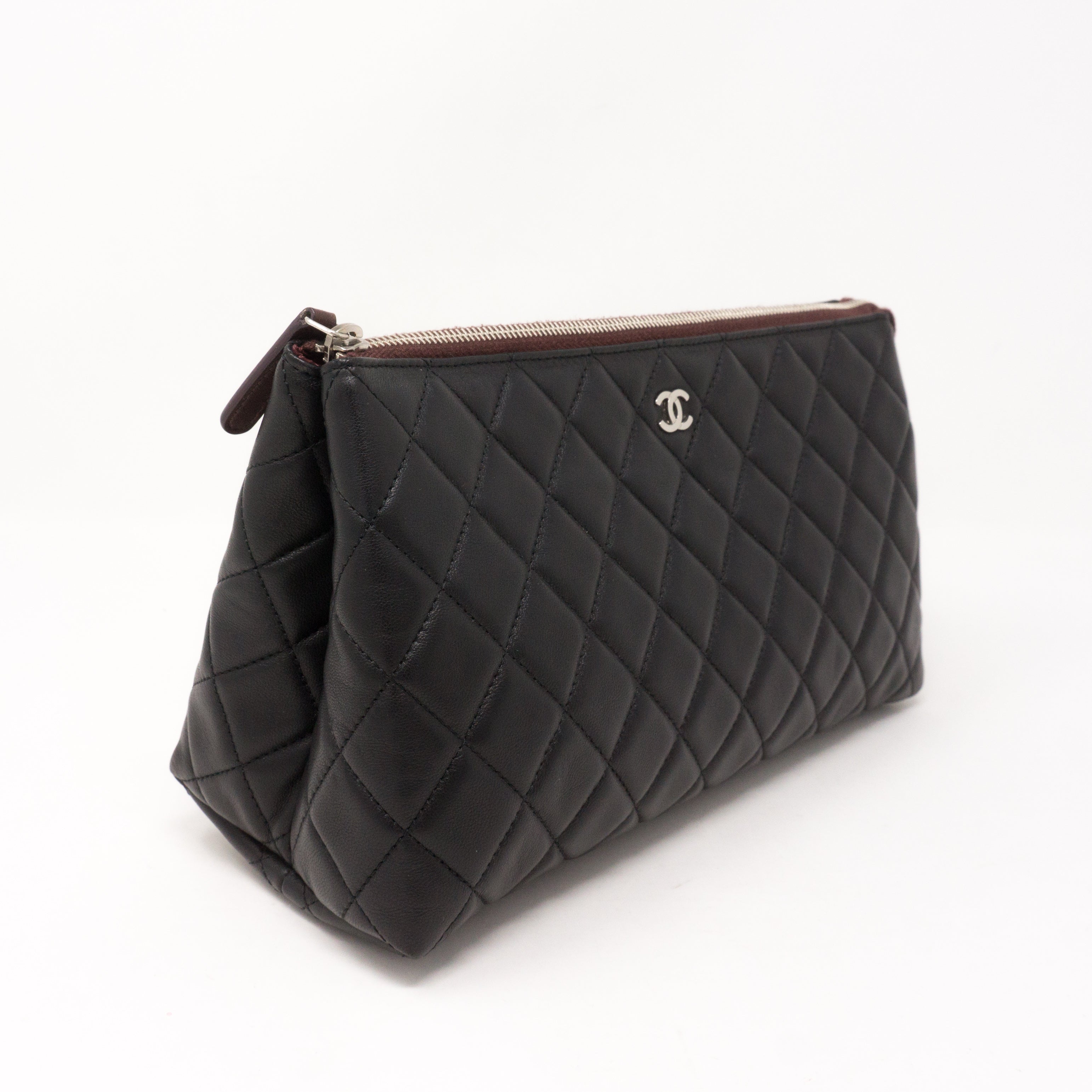 Quilted Toiletry Pouch Black Leather