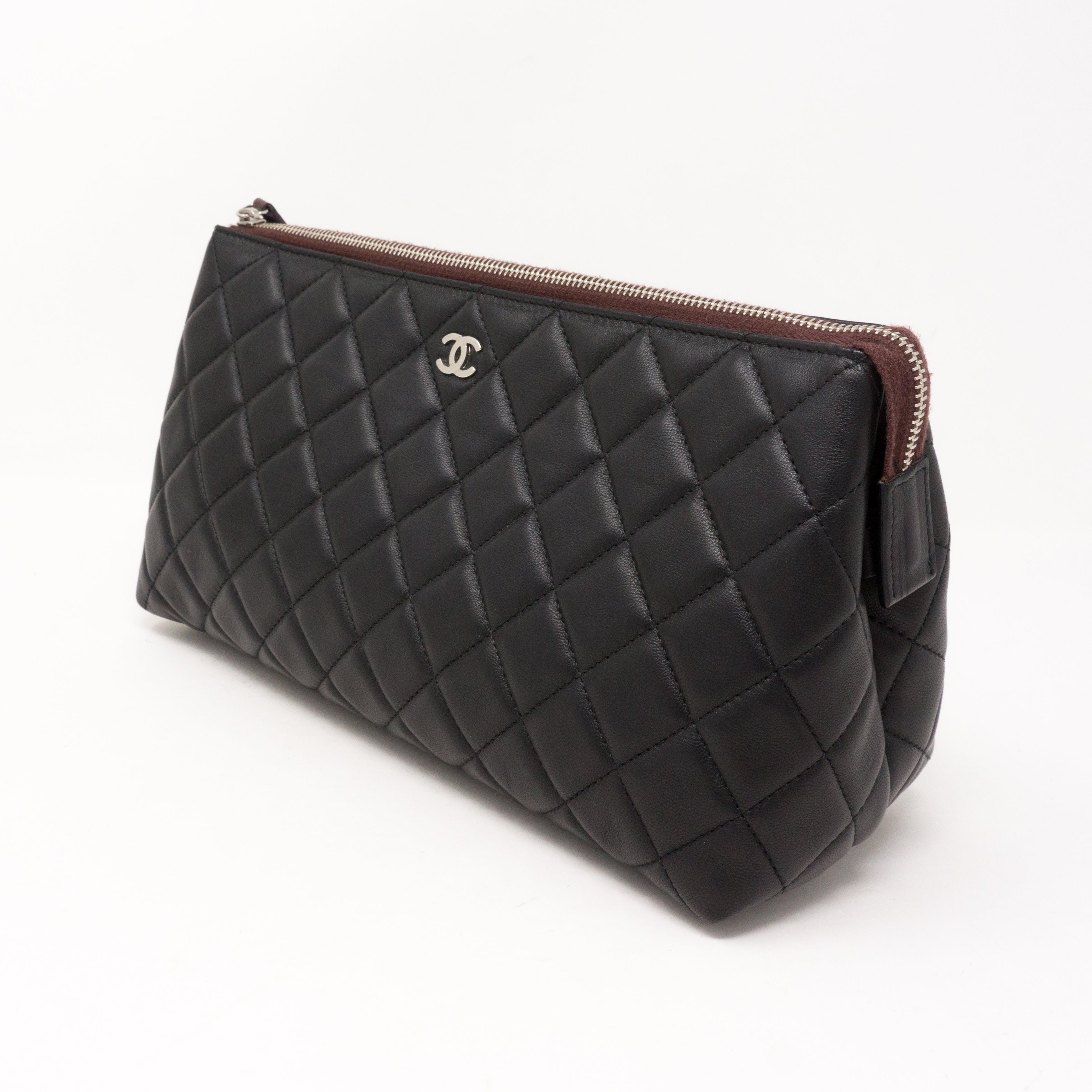 Quilted Toiletry Pouch Black Leather