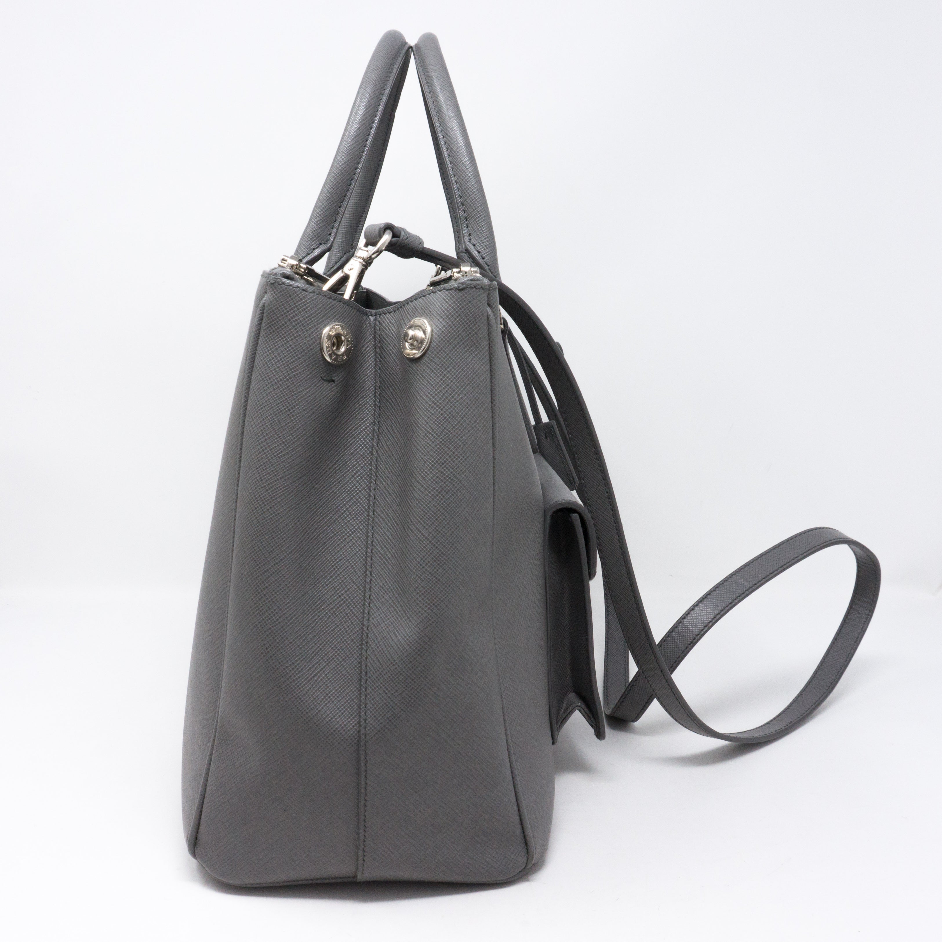 Galleria Front Pocket Grey Saffiano Leather