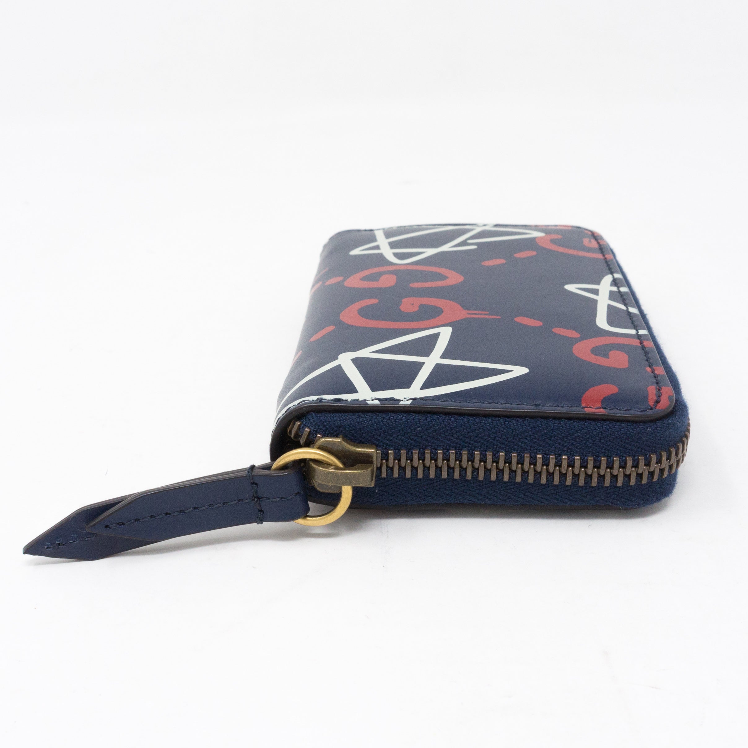 Zip Around Card Case Gucci Ghost Blue Leather