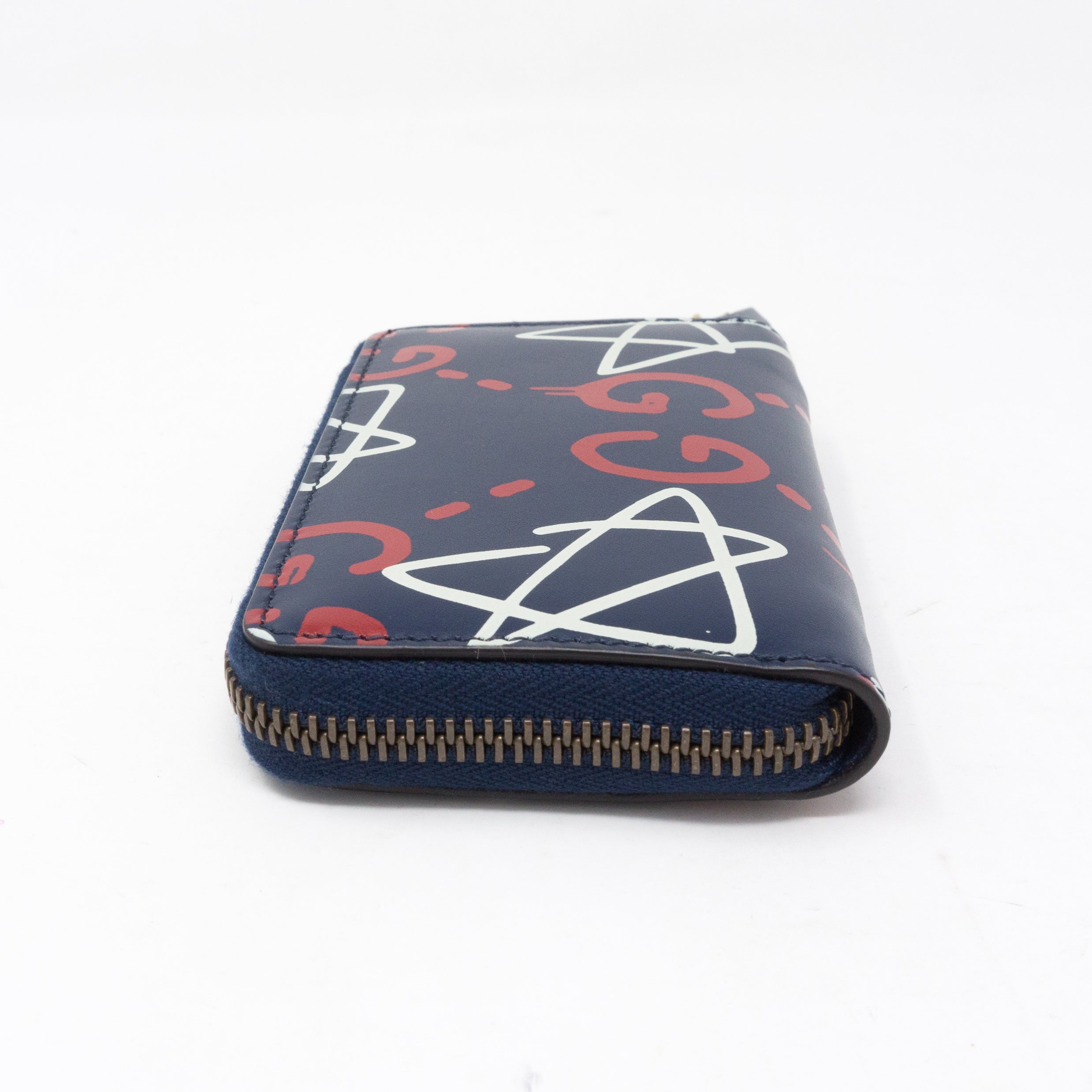 Zip Around Card Case Gucci Ghost Blue Leather