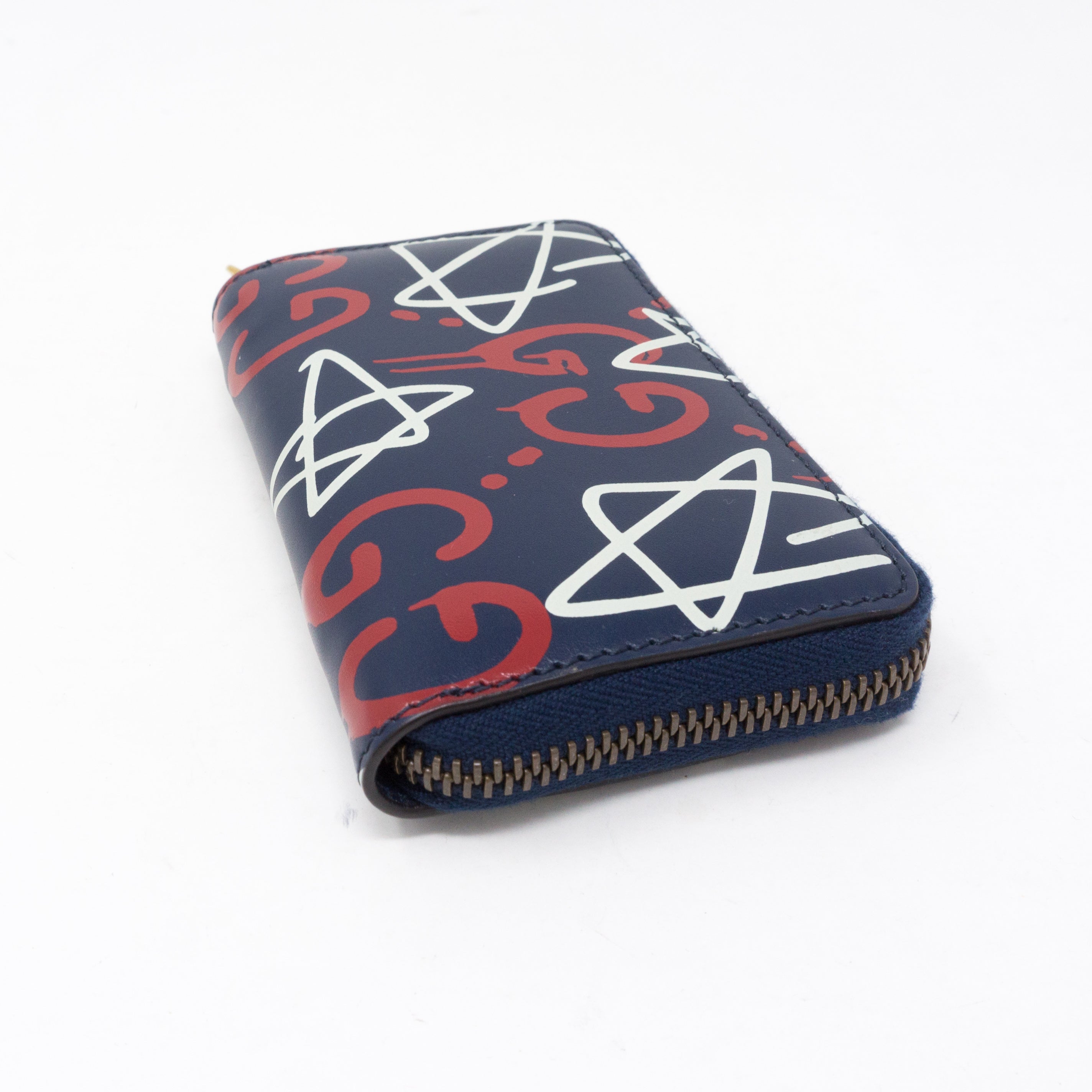 Zip Around Card Case Gucci Ghost Blue Leather