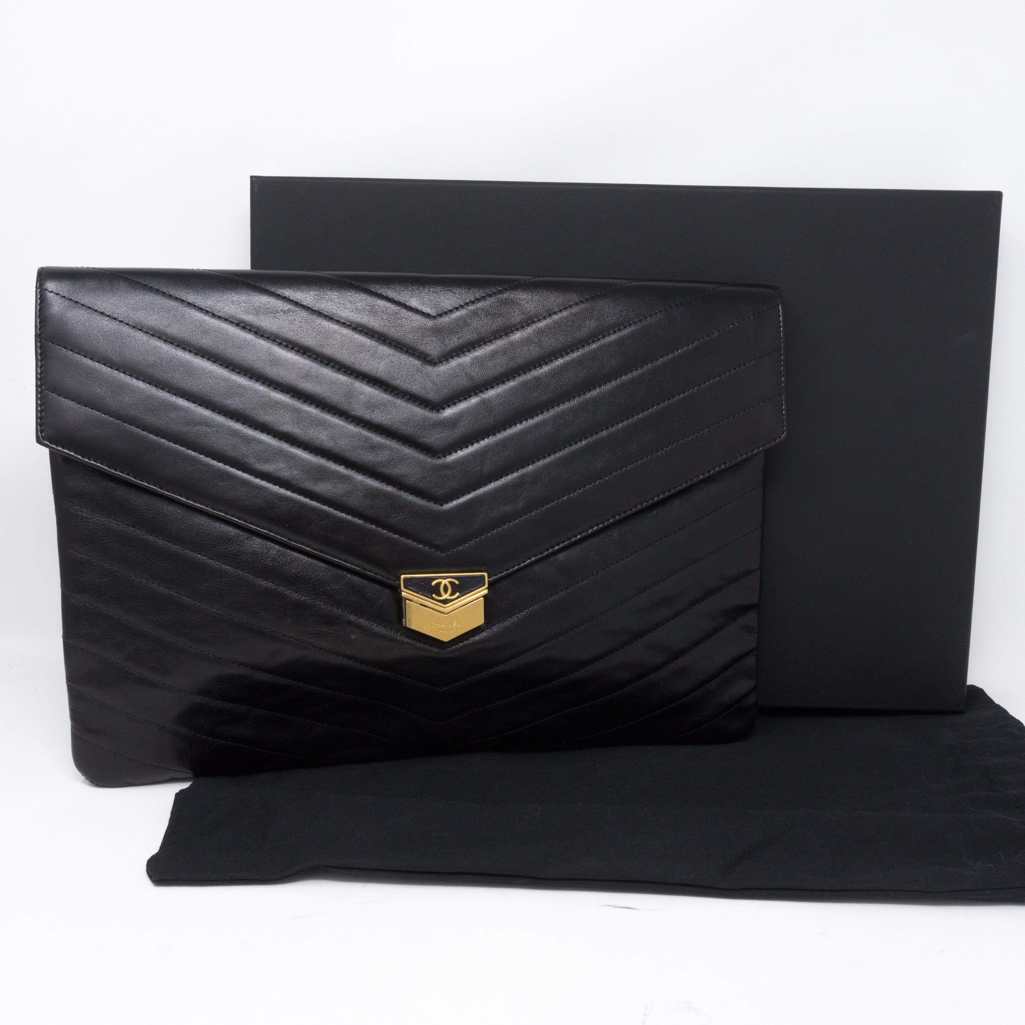 Large Flap Case Black Calf Leather