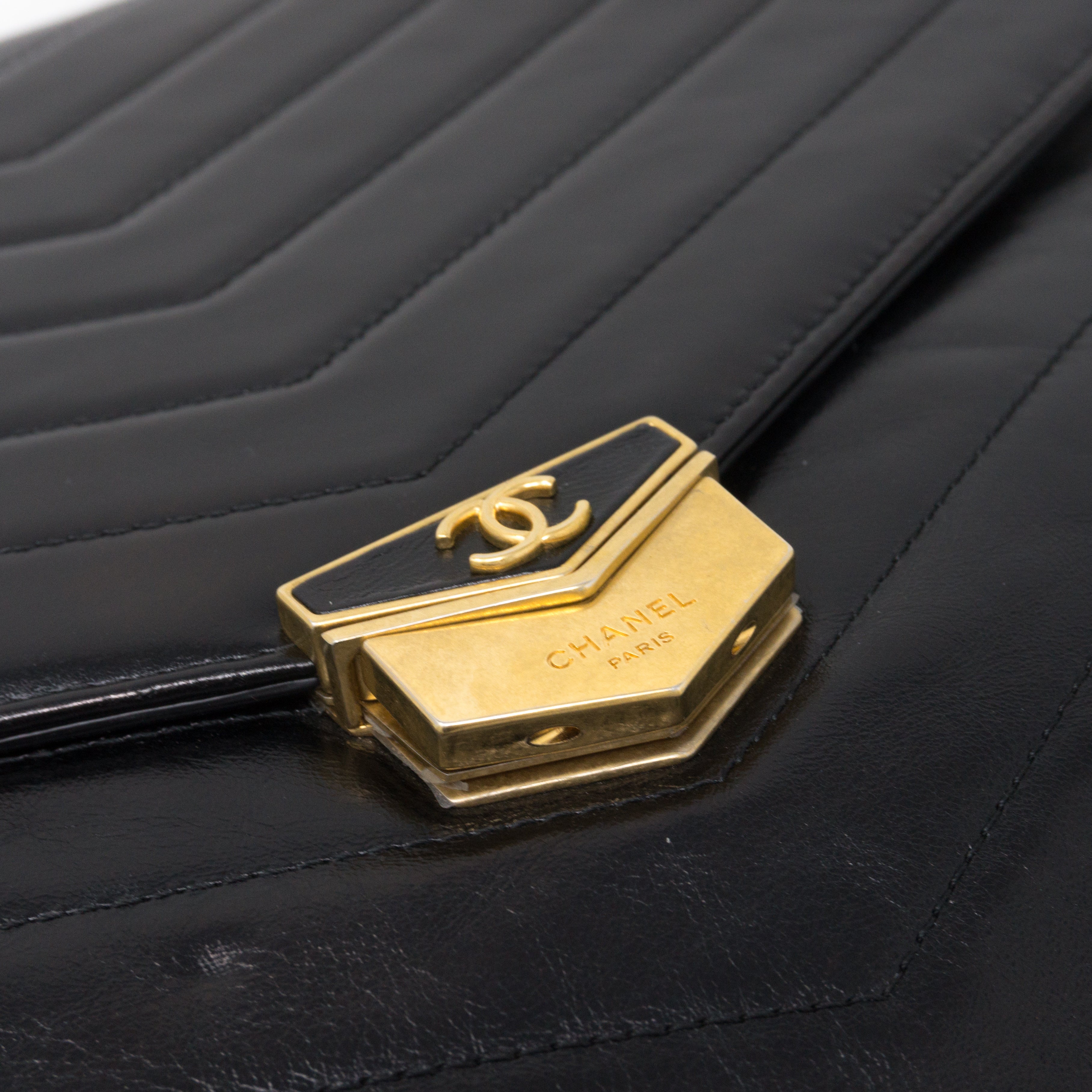 Large Flap Case Black Calf Leather