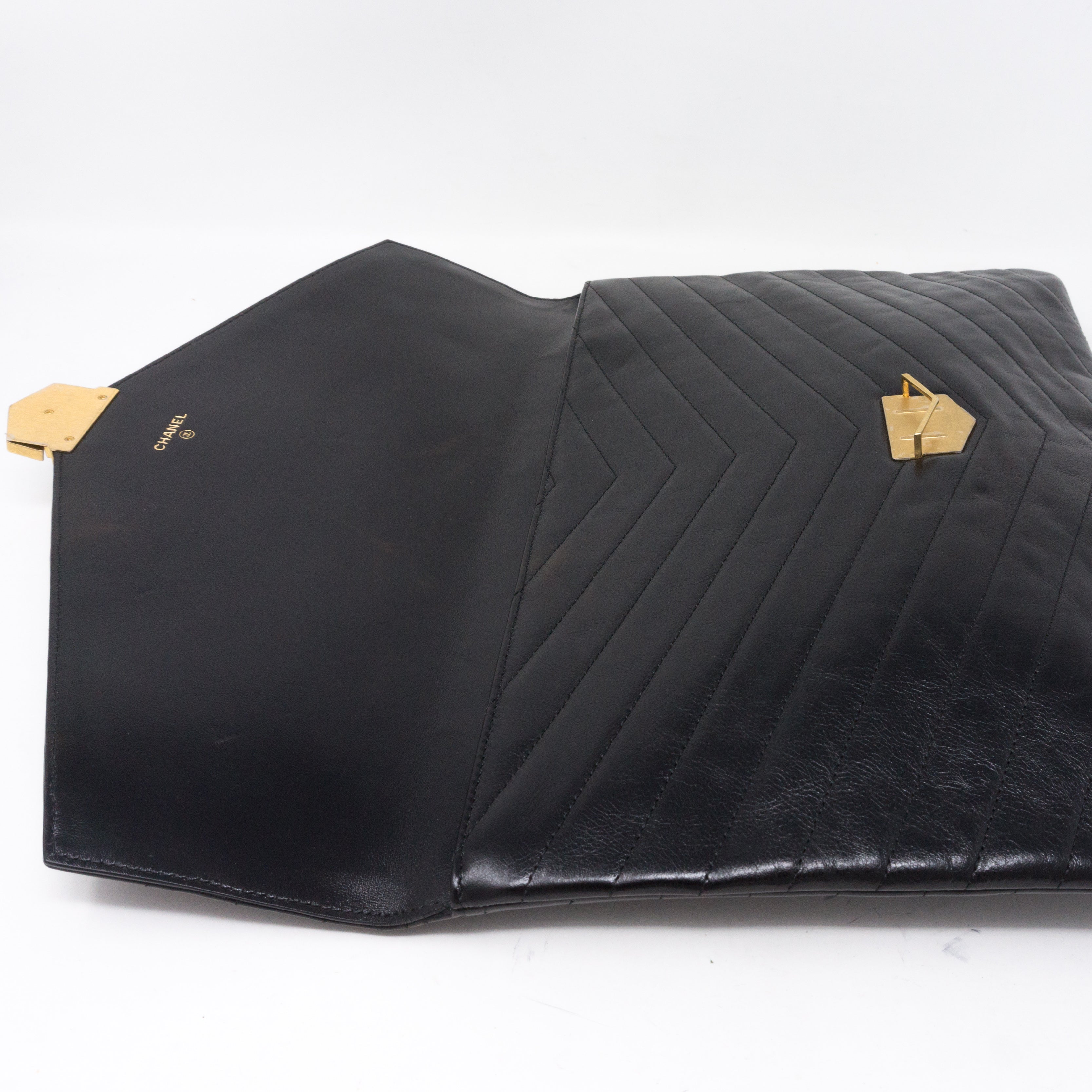Large Flap Case Black Calf Leather