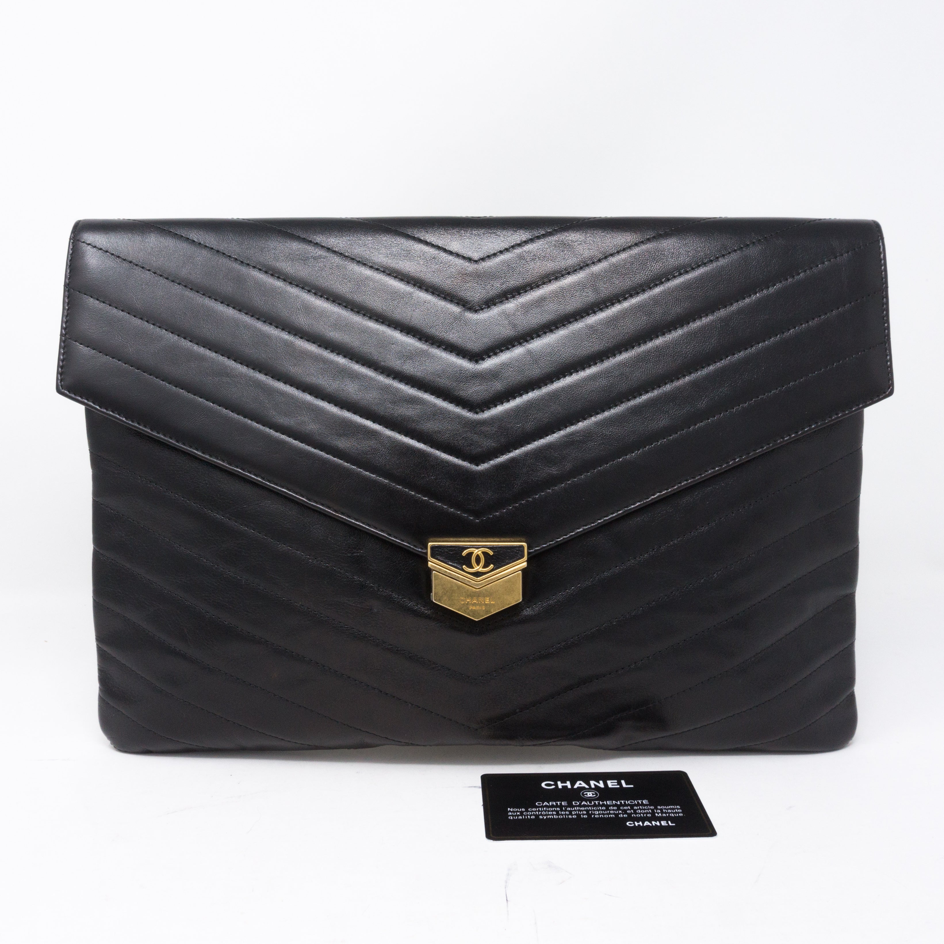Large Flap Case Black Calf Leather