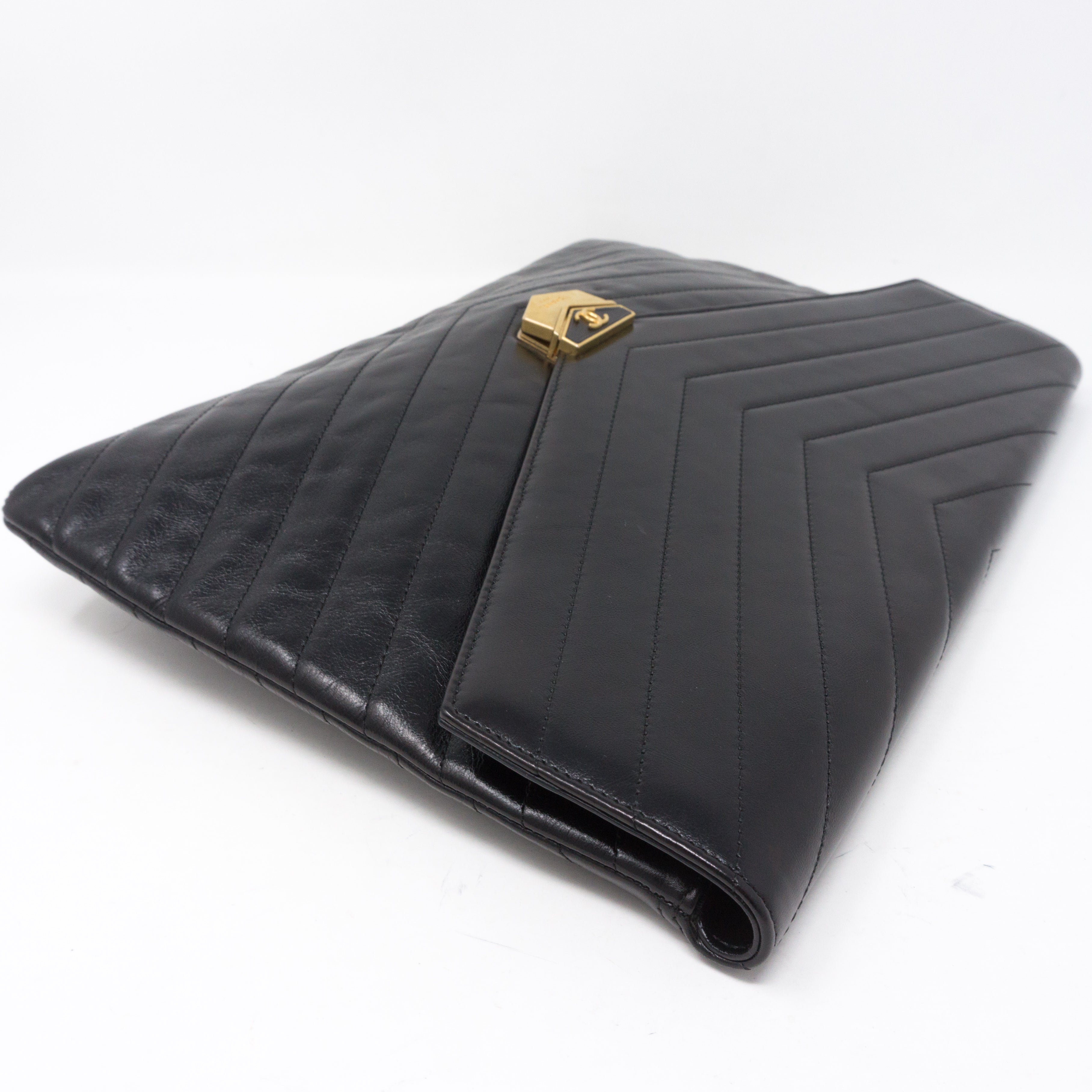 Large Flap Case Black Calf Leather