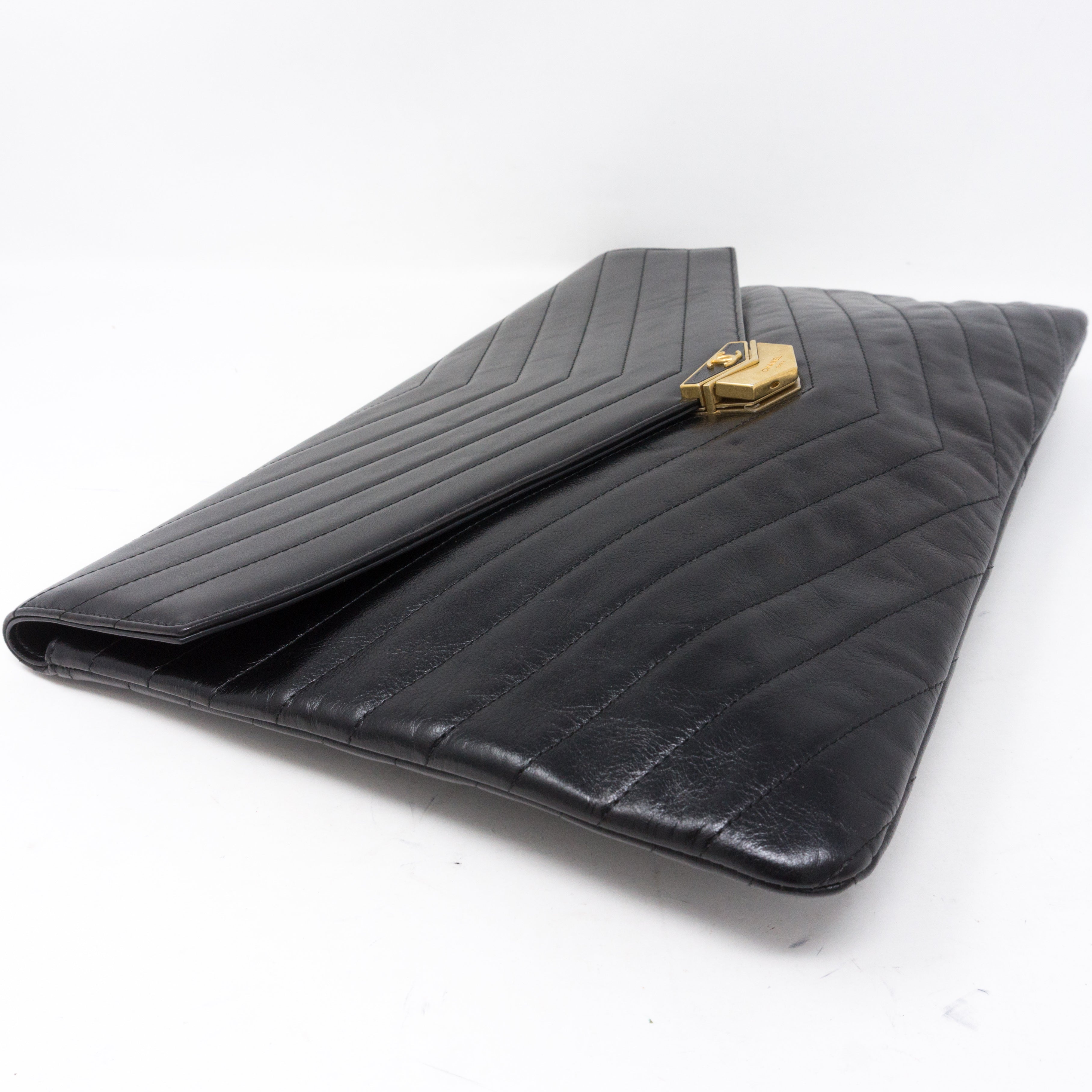 Large Flap Case Black Calf Leather