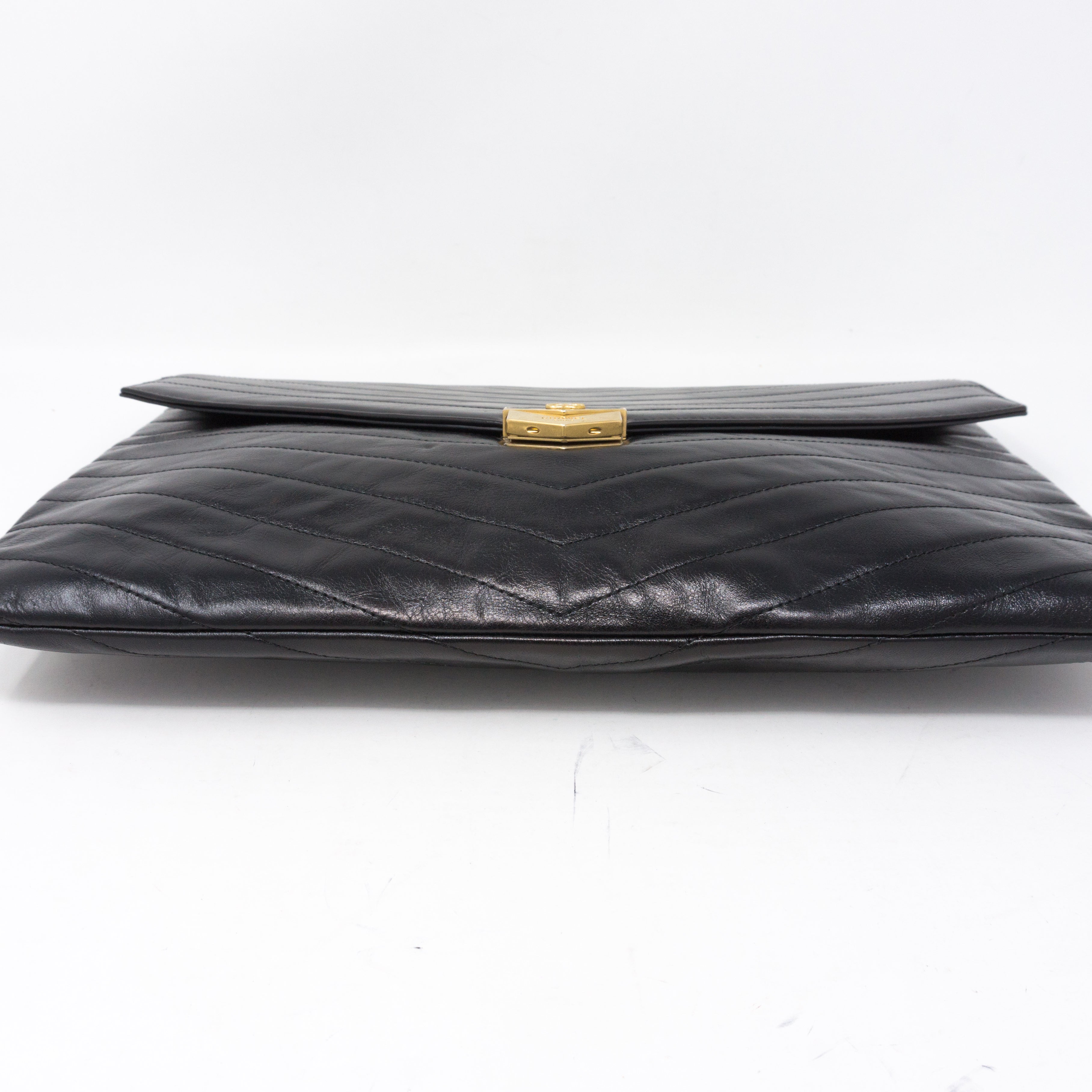 Large Flap Case Black Calf Leather