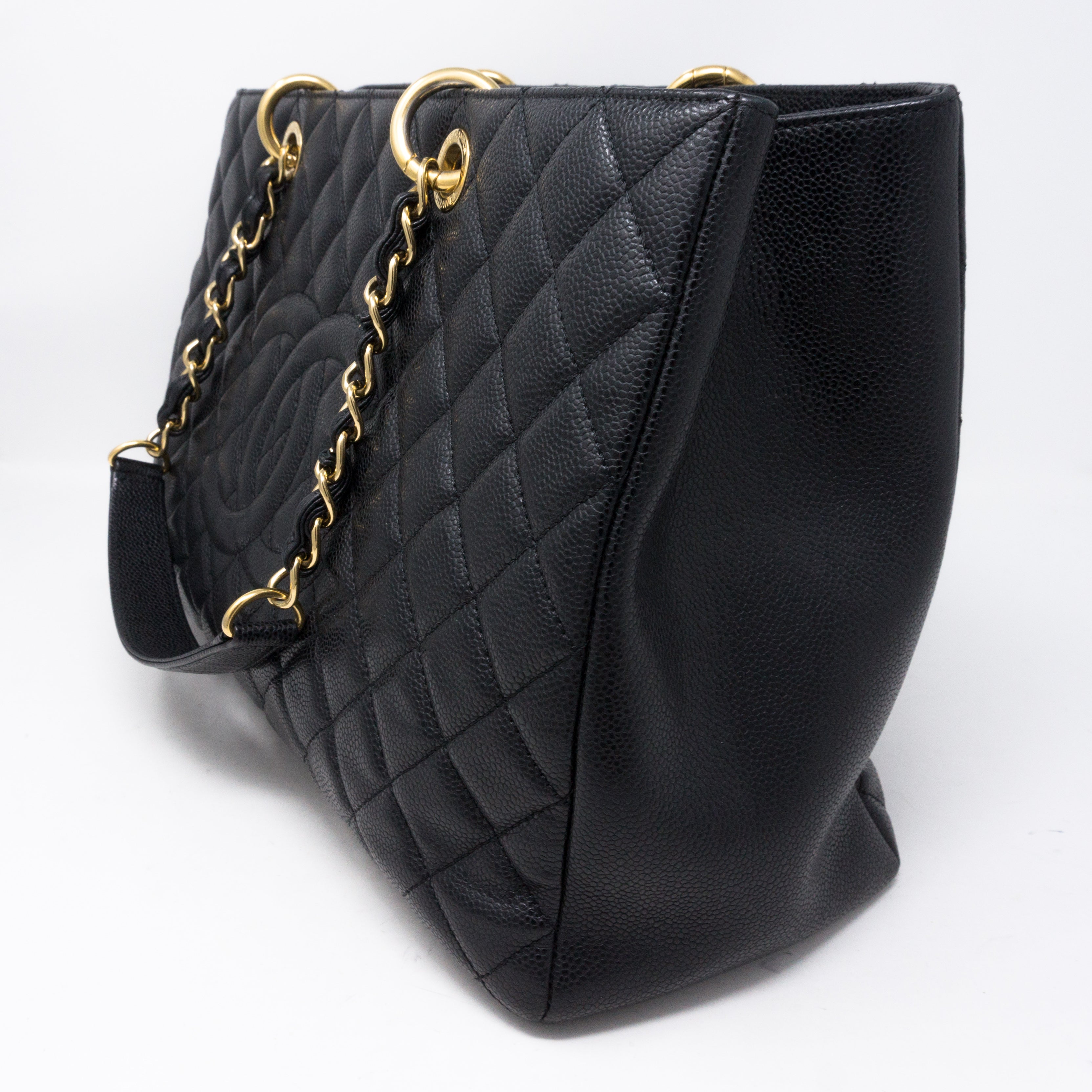 GST XL Grand Shopping Tote Black Caviar Gold