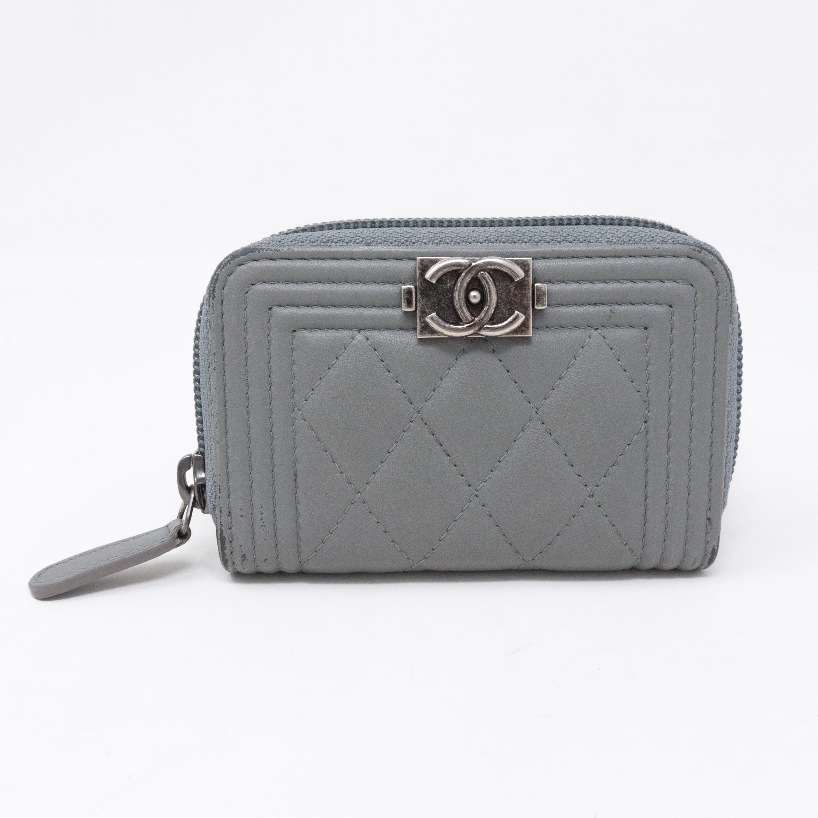 Boy Zipped Coin Purse Gray Leather