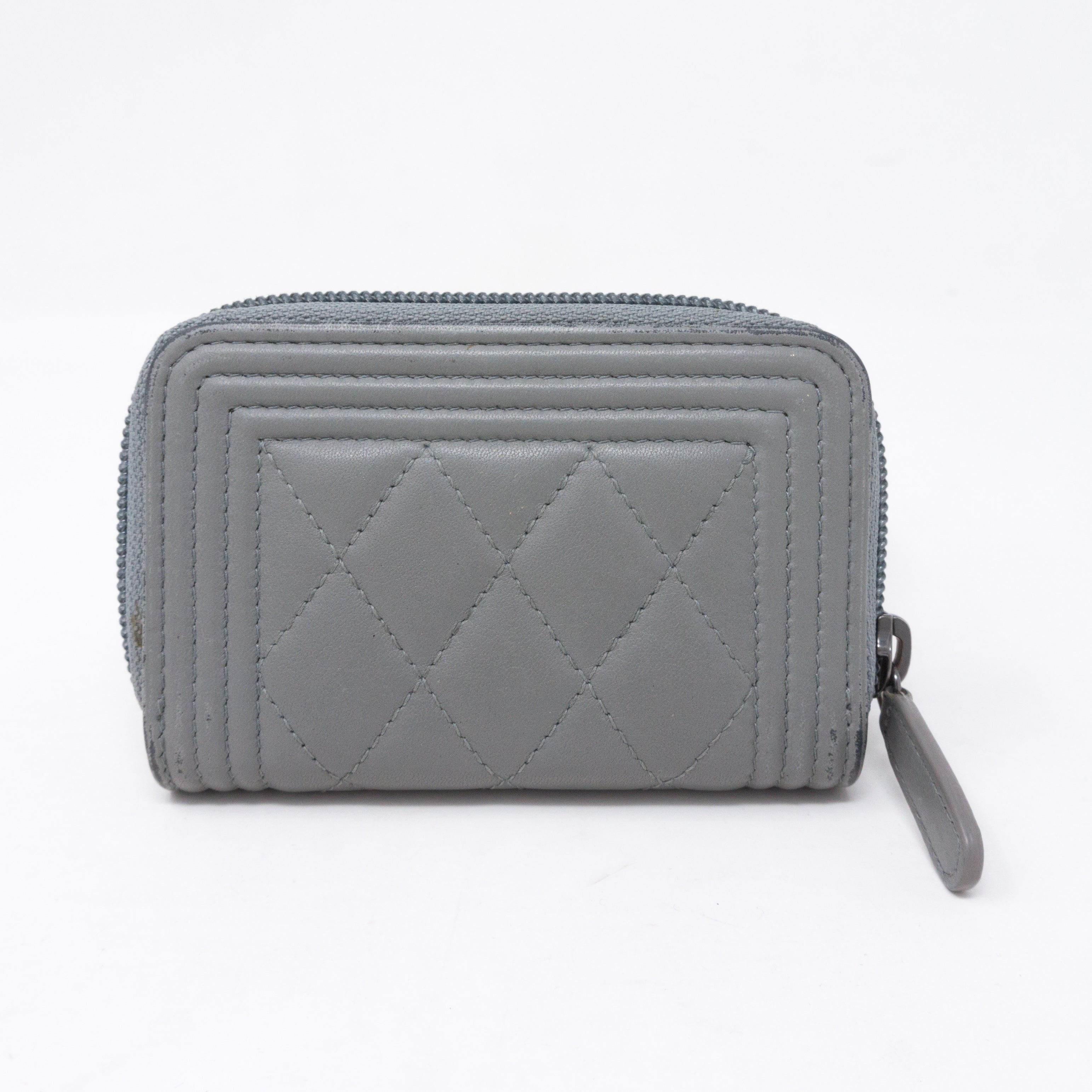Boy Zipped Coin Purse Gray Leather