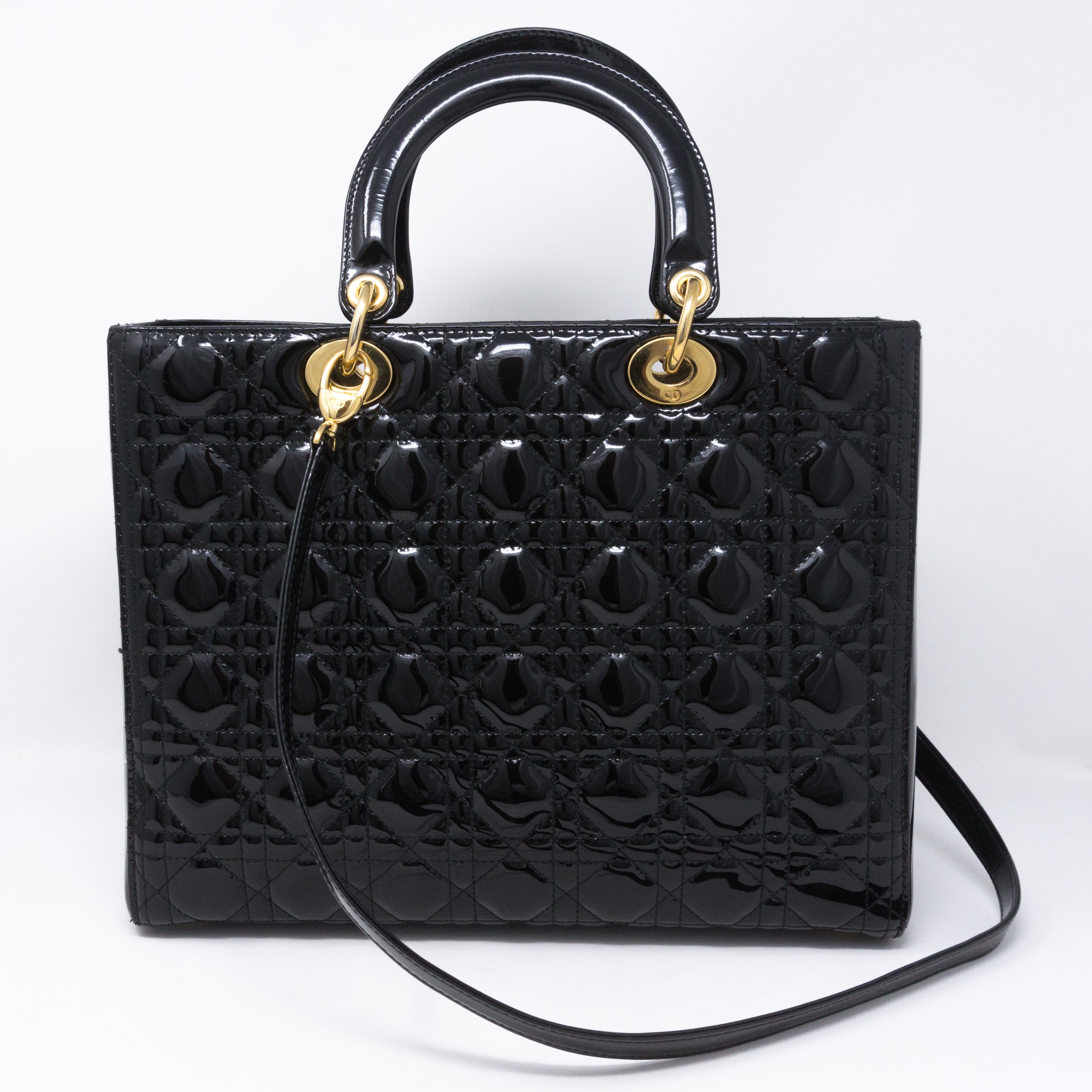 Lady Dior Large Black Patent Leather