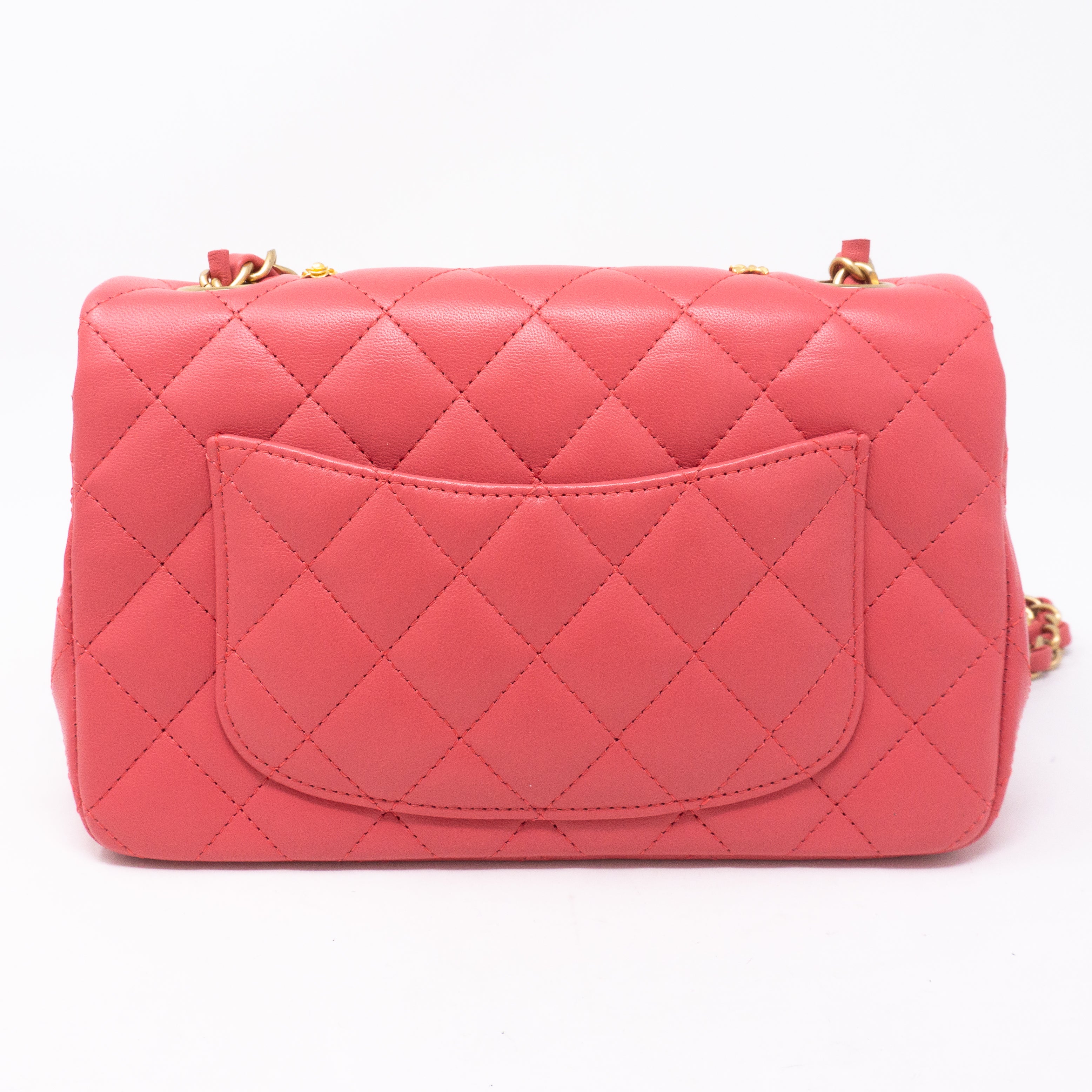 Classic Single Flap Mini Charms Pink Leather