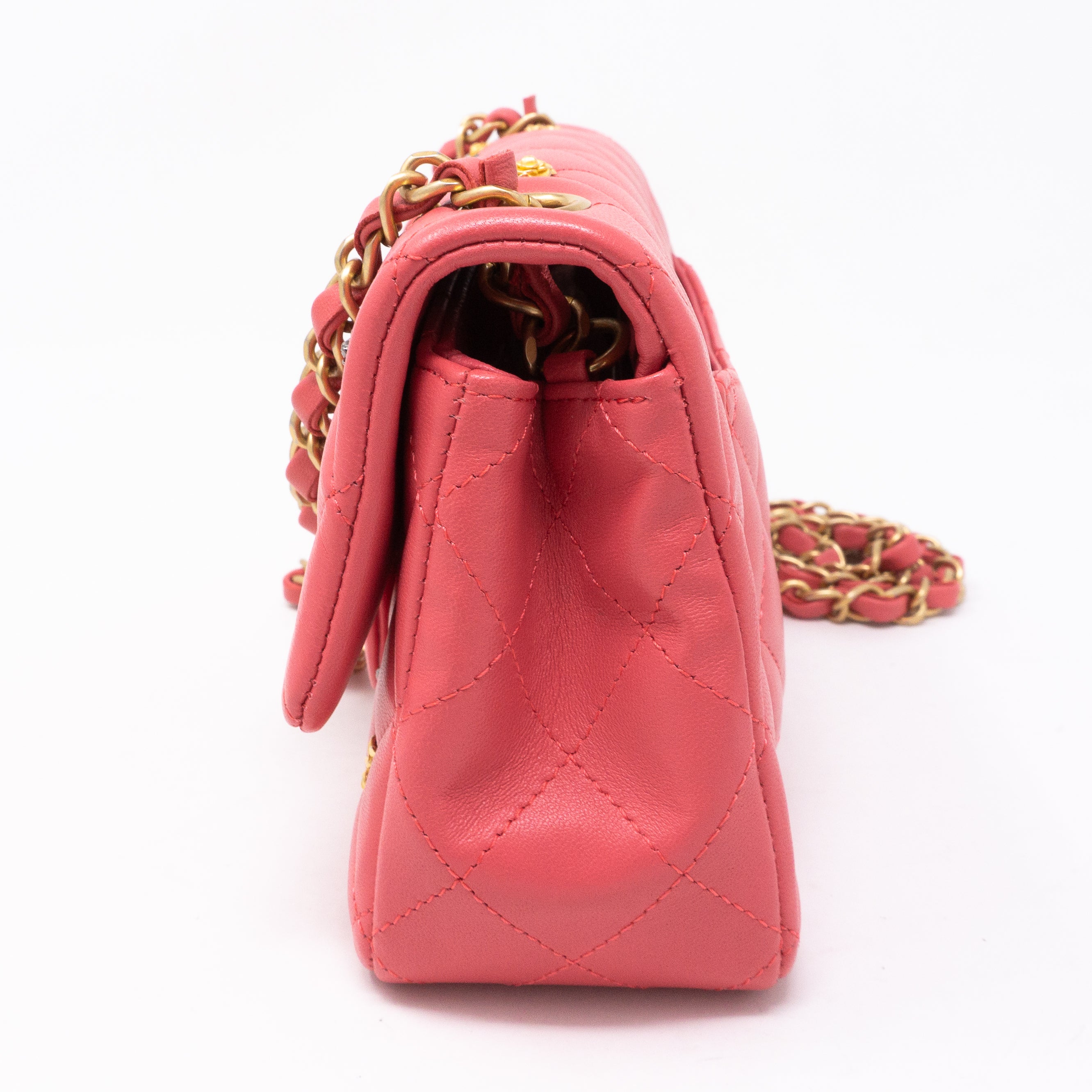 Classic Single Flap Mini Charms Pink Leather