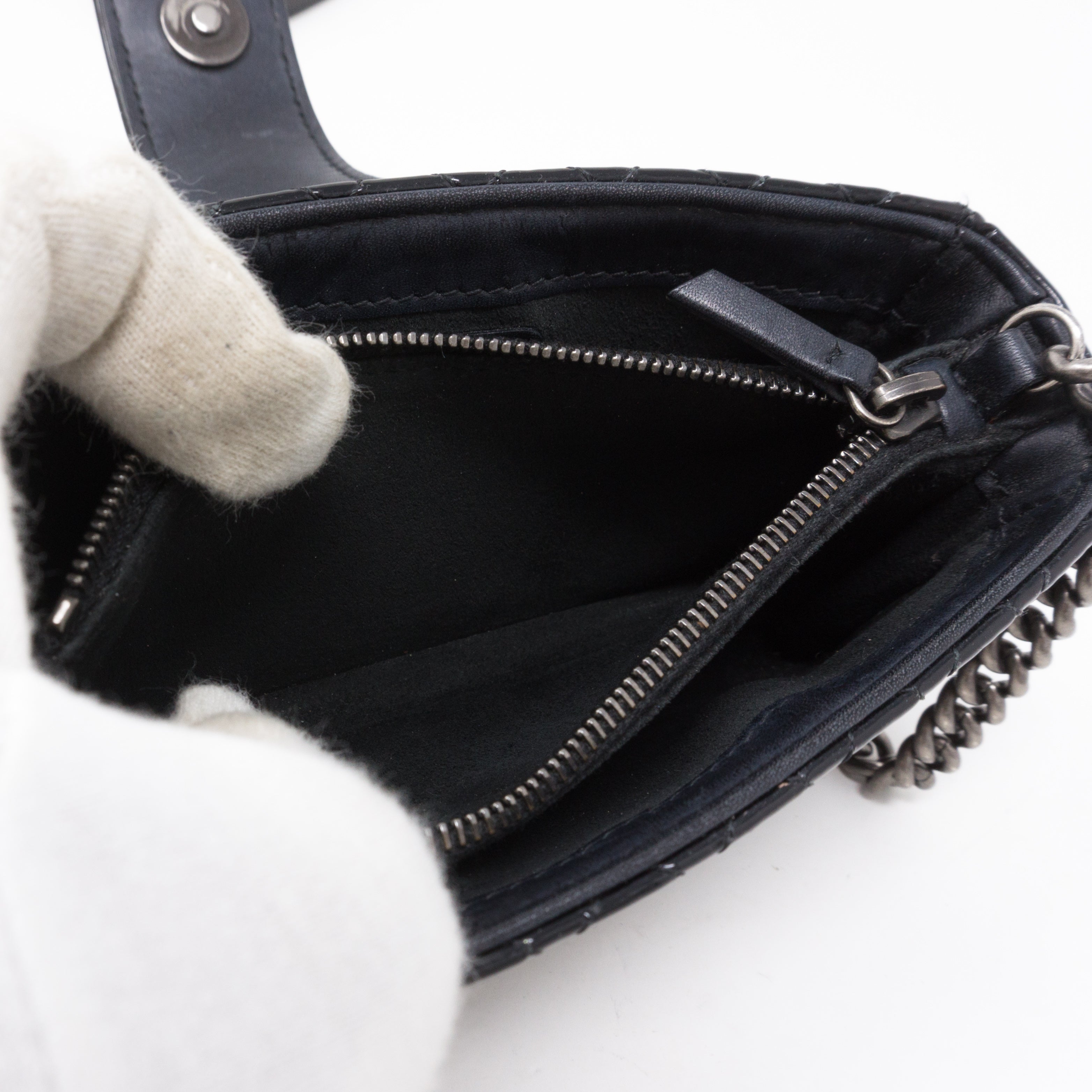 Mini Phone Holder Chain Black Patent Leather