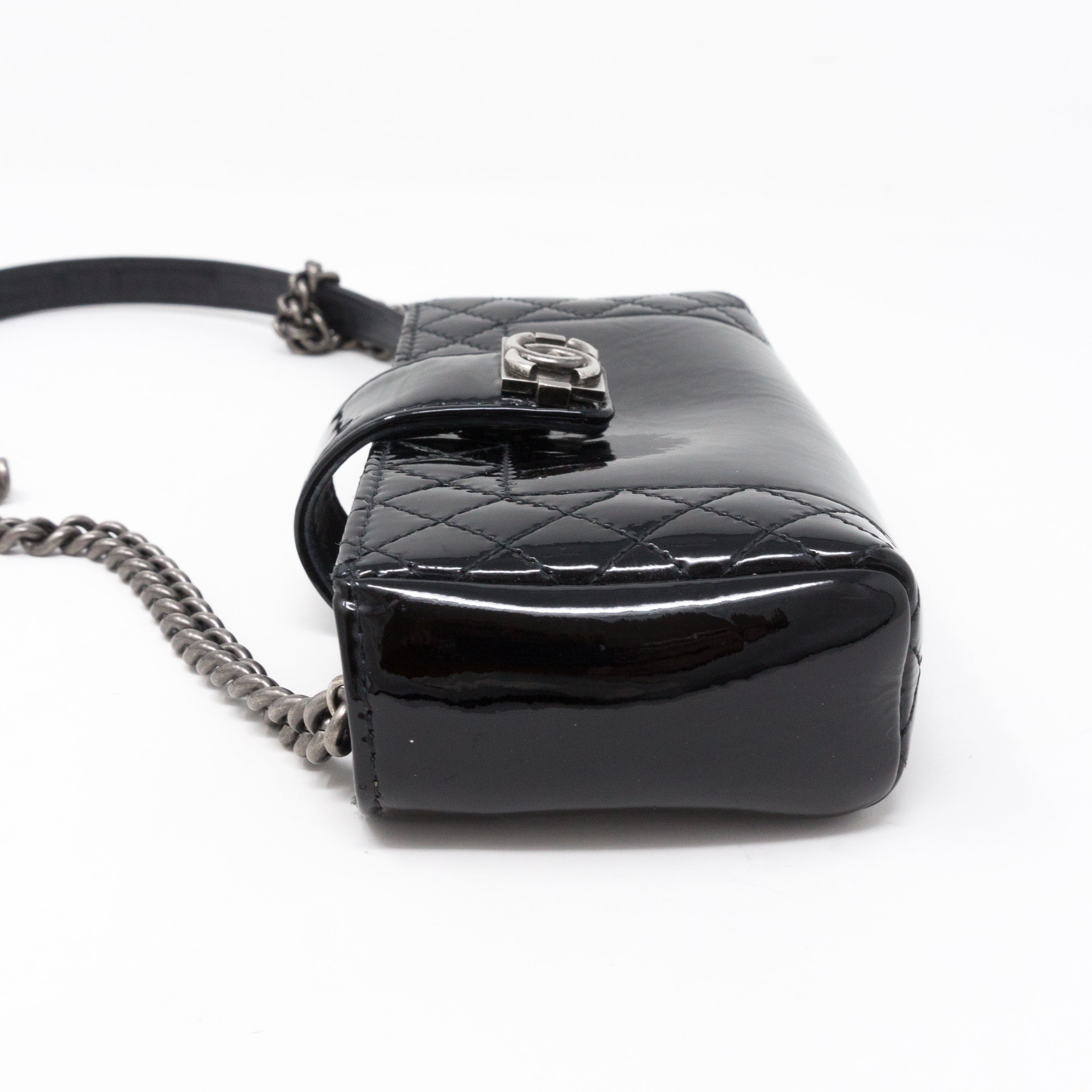 Mini Phone Holder Chain Black Patent Leather
