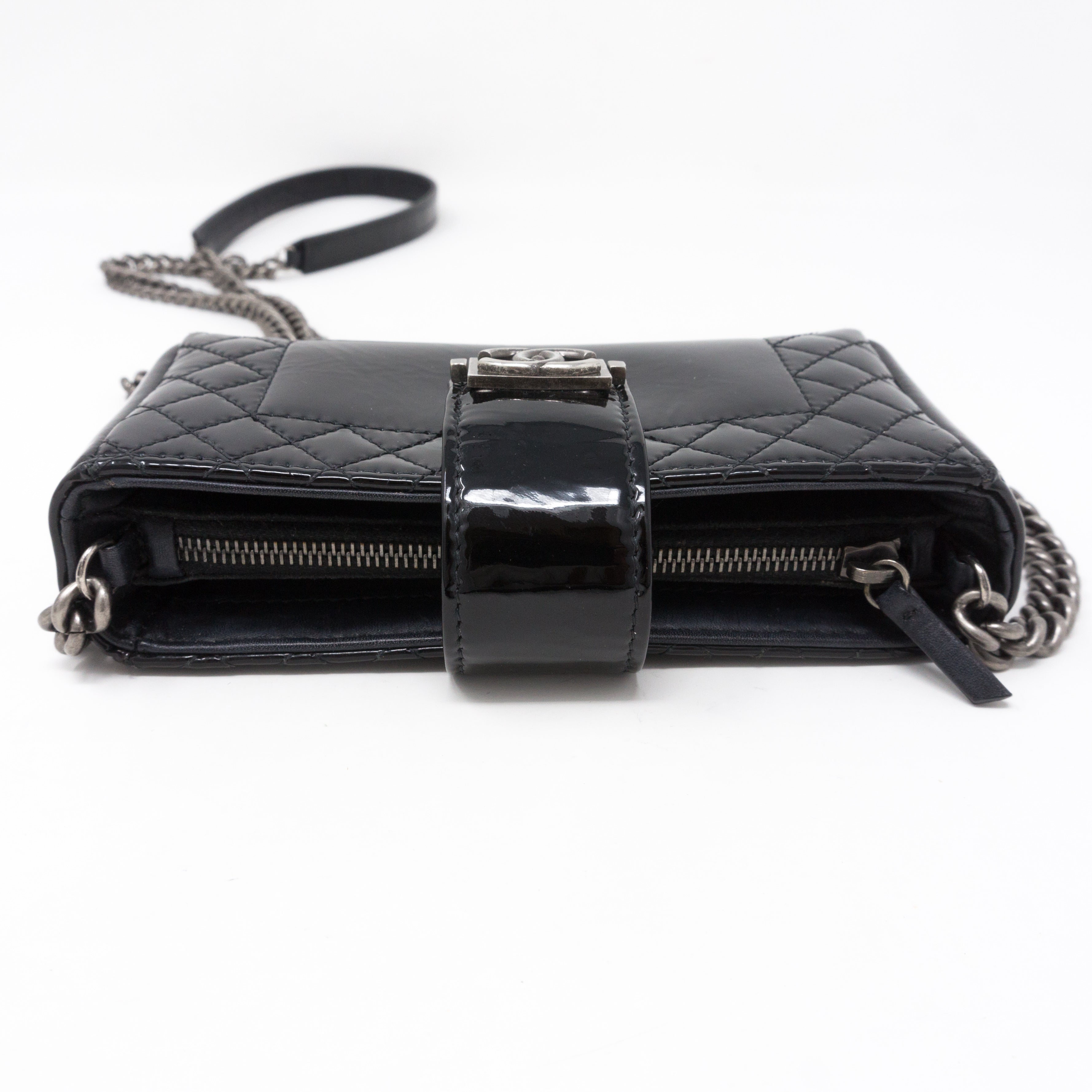 Mini Phone Holder Chain Black Patent Leather