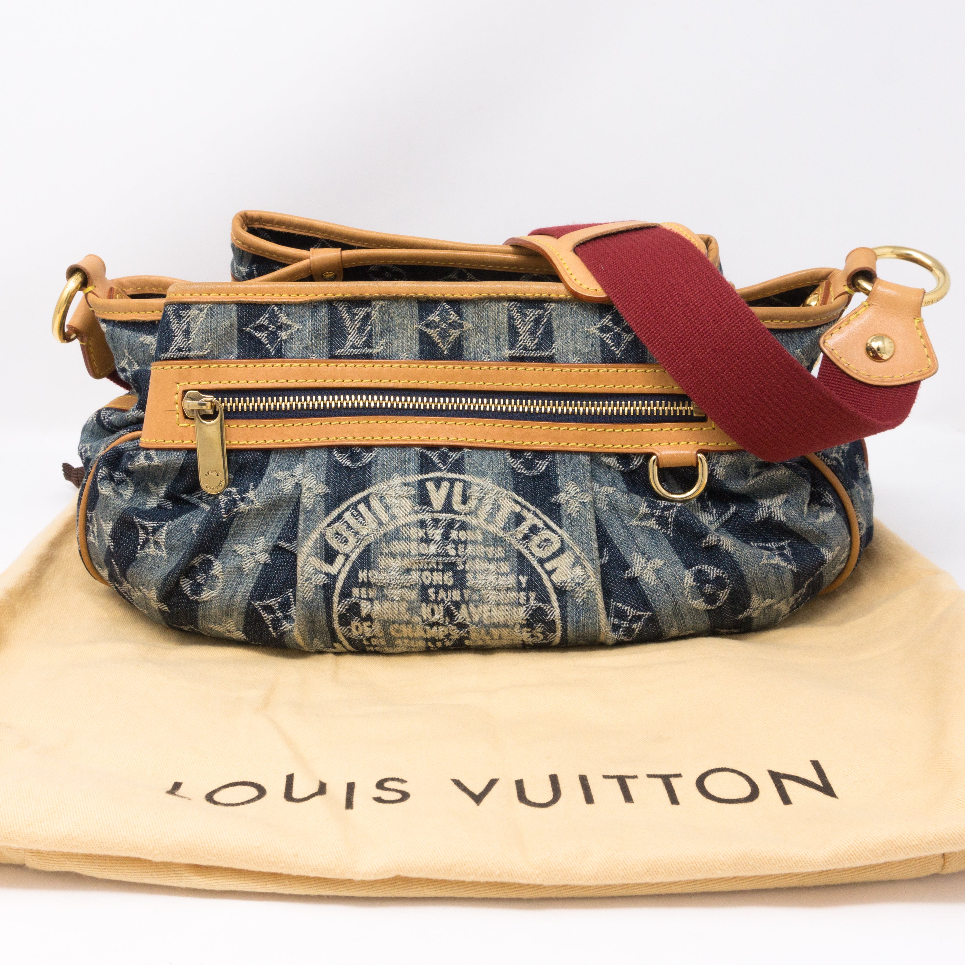 LOUIS VUITTON Monogram Porte Epaule Cruise Raye Cabas MM Denim Shoulder  Hand Bag
